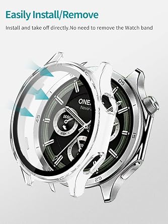 NOUKAJU Oneplus Watch 4用ケース 2個パック 保護カバー スマートウォッチ用 9H強化ガラスフィルム内蔵 ハードPC 取り付け簡単 Oneplus Watch 4用スクリーンプロテクター ブラック+クリア