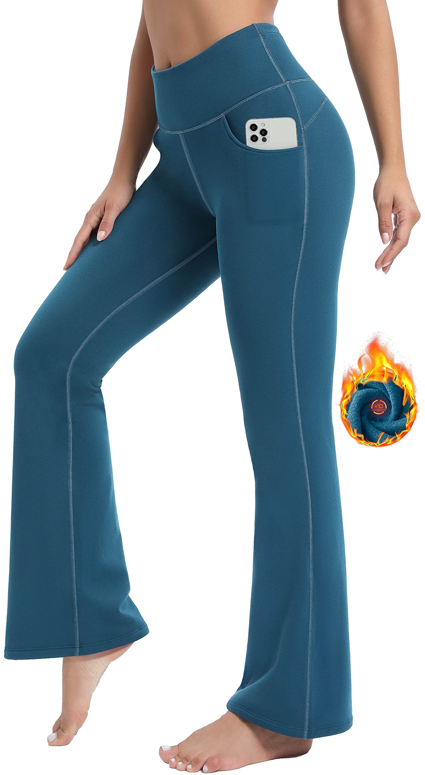 IUGAFleece Lined Bootcut Yoga Pants with Pockets for Women Thermal Bootleg Pants Winter Workout Flare Leggings