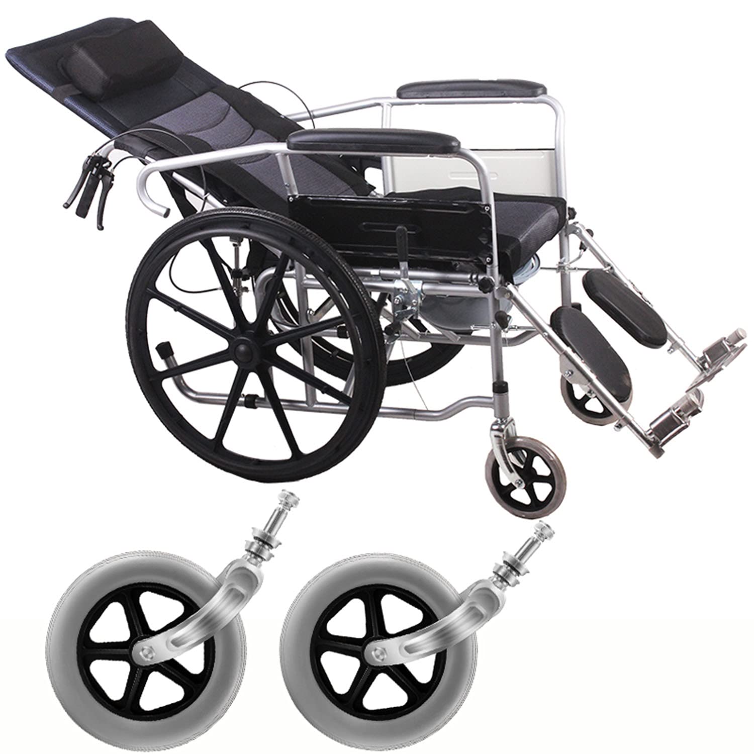 LekLai Rueda de repuesto para silla de ruedas, rueda sólida para sillas de ruedas, equipo de repuesto duradero, con horquilla delantera con rodamientos y tornillos, para carros/andadores (dos