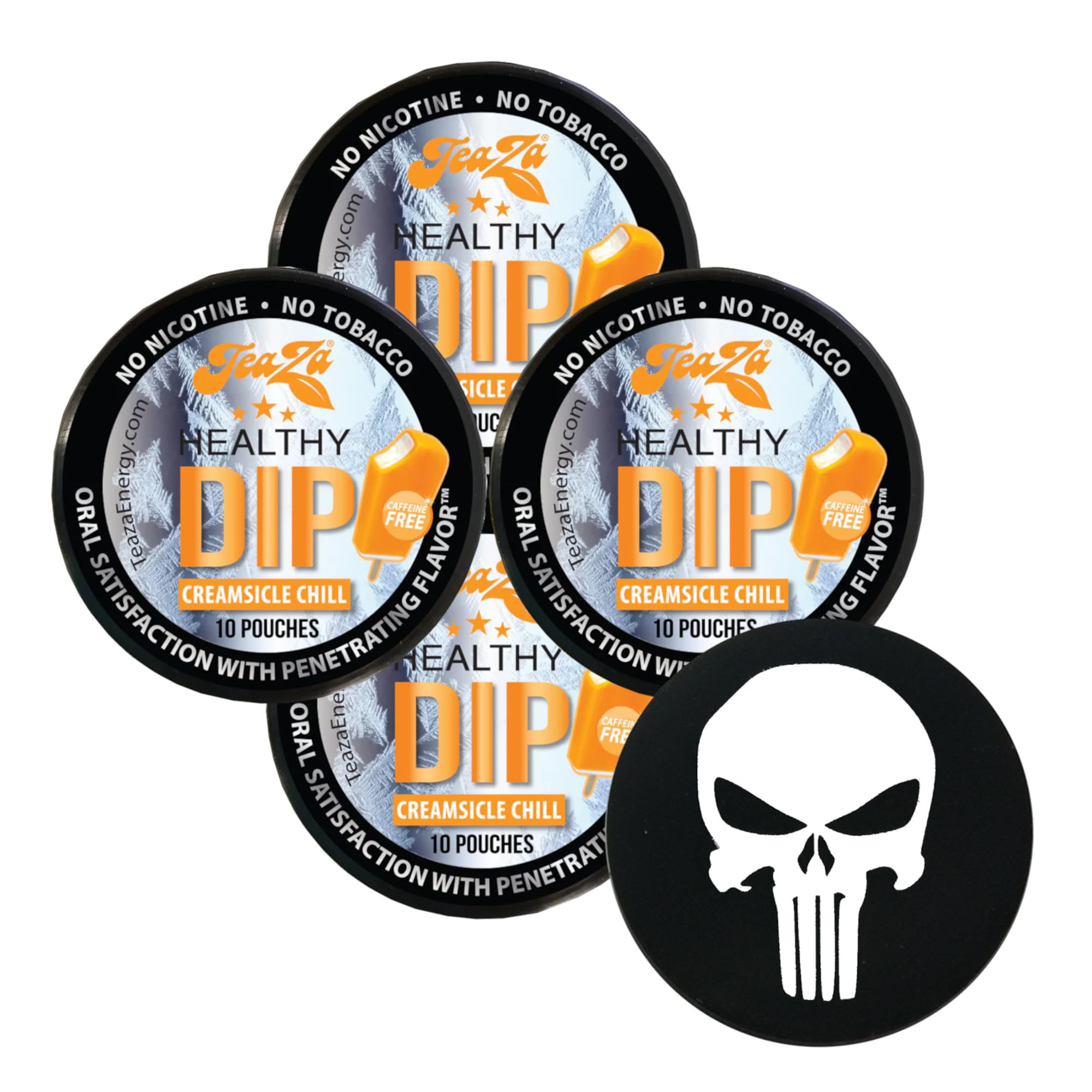DC Crafts Nation Skin Can Cover with Teaza Herbal Energy Pouches Creamsicle 4 Cans - Skull