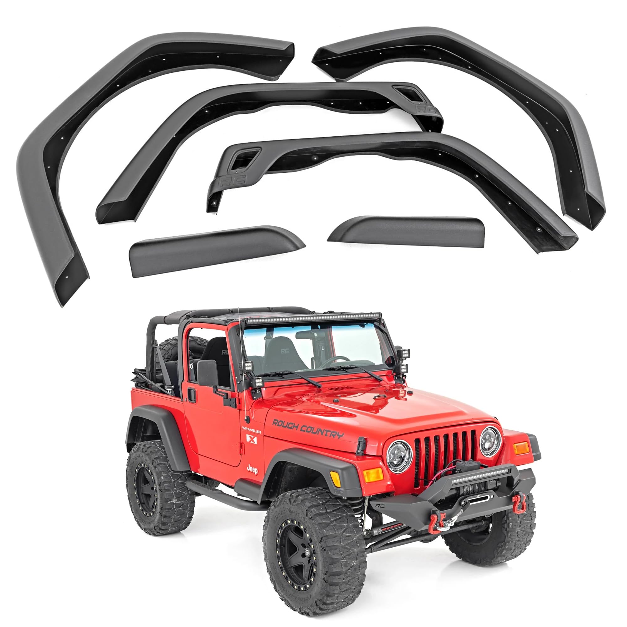 Photo 1 of Rough Country 5.5" Wide Fender Flares for Jeep Wrangler TJ (1997-2006) Unlimited (2004-2006) - Set of 4