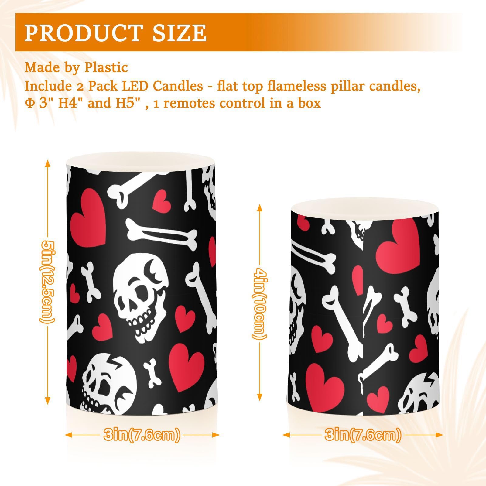 ODAWA Candele a batteria senza fiamma, a forma di teschi, ossa, cuori, candele a batteria, con timer a distanza, per festival, Halloween, decorazioni natalizie