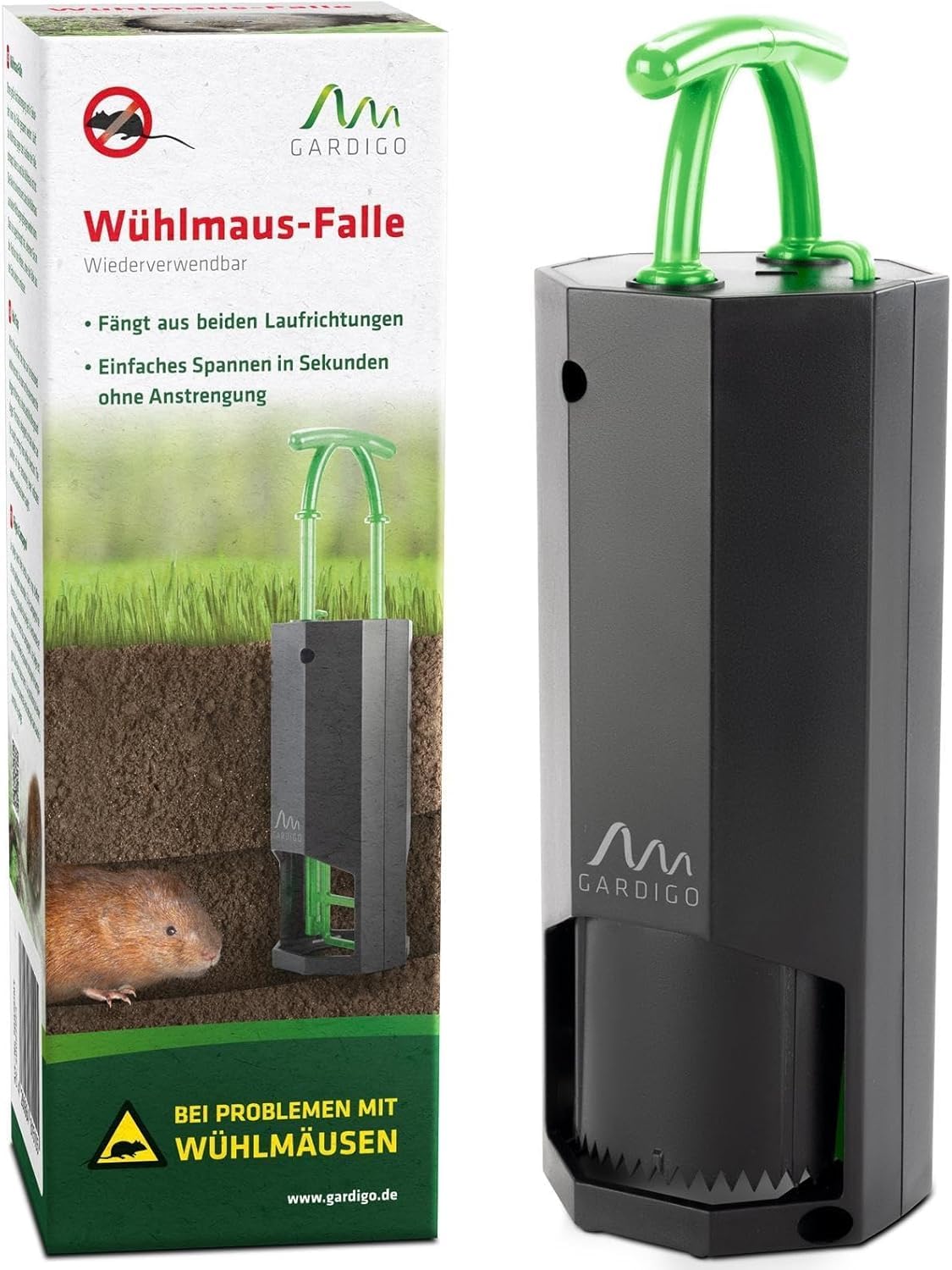 GARDIGO® Trappola per Talpe e Arvicole | Anti Talpe Giardino | Acchiappa la Talpa da 2 Direzioni | Riutilizzabile, Successo Cattura Visibile | Trappola Arvicole | Scaccia Talpa