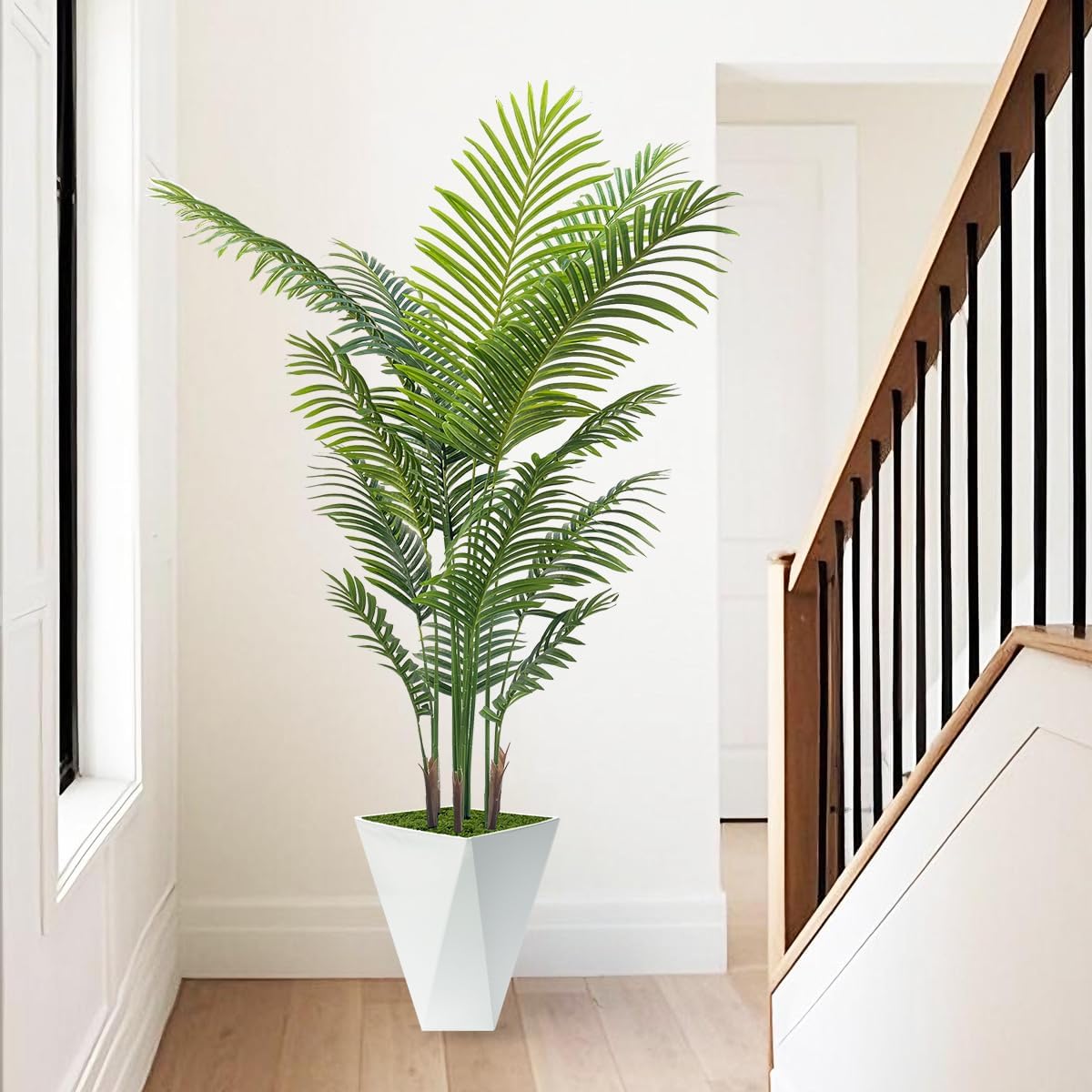 Artificial Palm Trees 6FT Tall Fake Palm Tree Indoor,Faux Tropical Areca Floor Plant with Tall White Planter, Fake Silk Plants in Pot for Home Office Living Room Bedroom Decor - Image 8