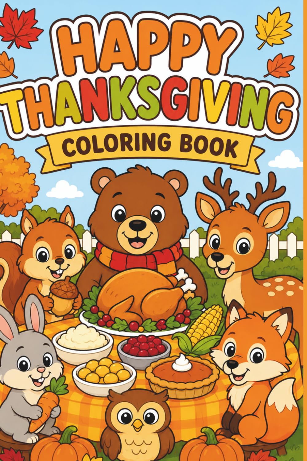 Happy Thanksgiving Coloring Book for Kids: Cute Turkeys, Pumpkins, Woodland Animals, and Easy Fall Coloring Pages for Toddlers & Preschoolers Ages 2–5 (Happy Holidays)