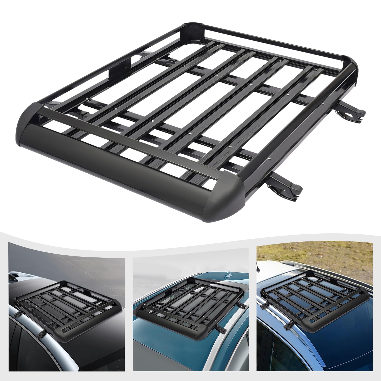 Barres de Toit universelles en Aluminium, Largeur réglable, Charge pour SUV, Panier de Toit de Voiture, Panier à Bagages, Porte-Cargaison, 140 x 100 cm Noir