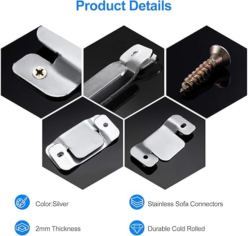 Miniatura 4 de SONGTIY 4 conectores de sofá seccionales para muebles, soporte de metal de alta calidad para sofá entrelazado con tornillos, adecuado para sofá