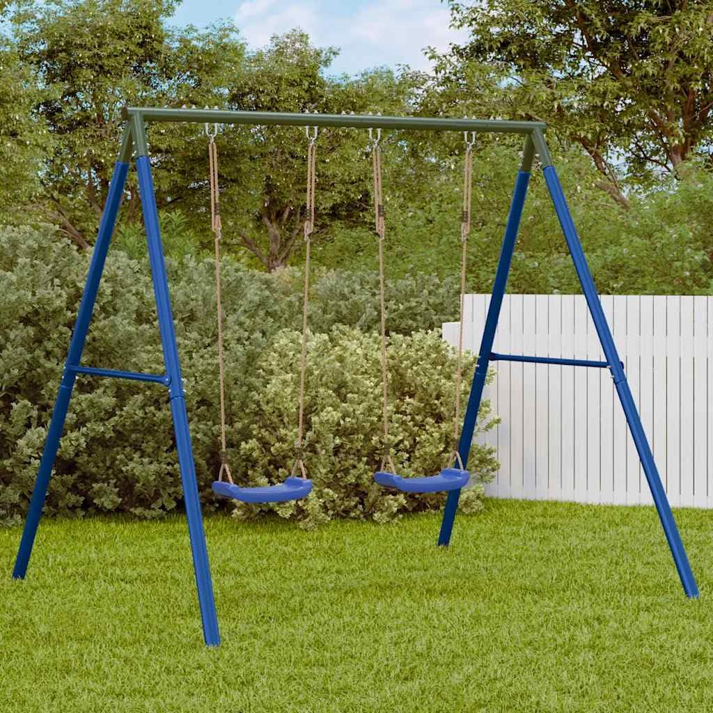 Schaukel-Set mit 2 Schaukelsitzen aus lackiertem Stahl, 206x185x185 cm, belastbar bis 100 kg, für Garten, Kinderspielplatz, Outdoor Freizeit, fördert Motorik und Bewegung