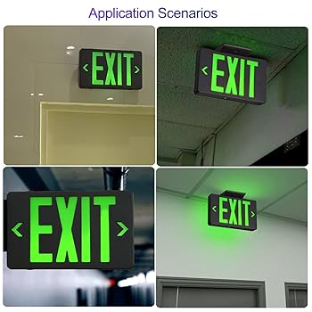 TANLUX Green Exit Sign with Black Housing, LED Emergency