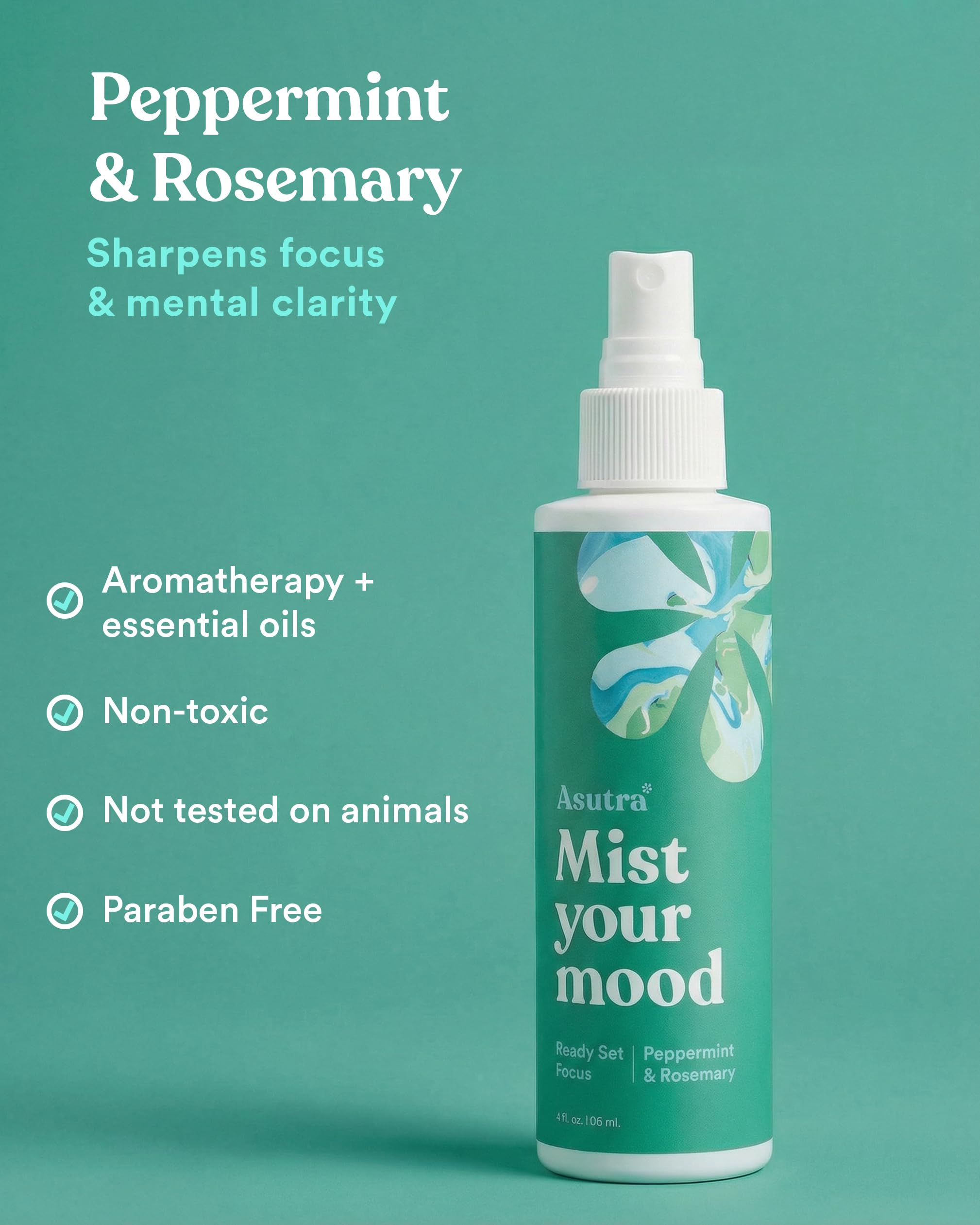 ASUTRA Multi-Use Essential Oil Aromatherapy Spray (Peppermint & Rosemary), 4 fl oz – Mist for Face, Body, Rooms & Linens – Car, Fabric, and Bathroom Freshener