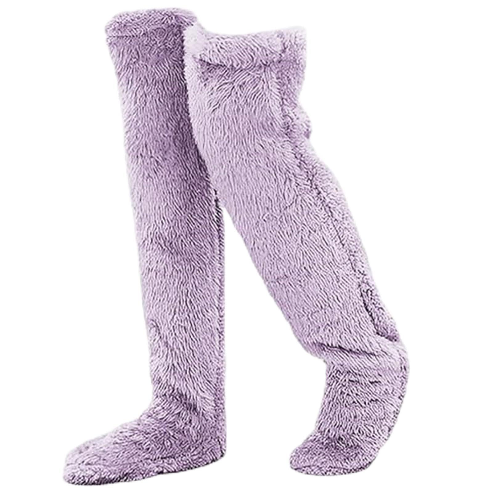 Anjoize Goose Down Knee Socks for Christmas, Soft Cozy Over The Knee Long Tube Sock, Warm and Fluffy, Suitable for Winter (Purple)