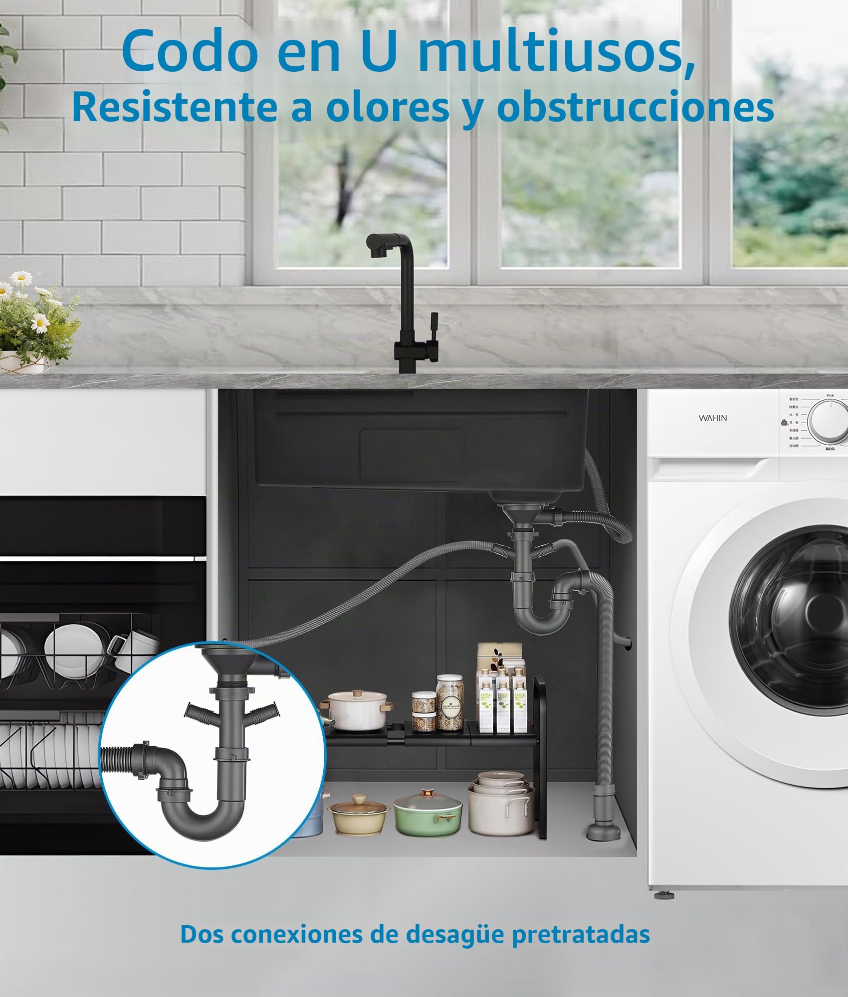Fregadero Cocina Negro Acero Inoxidable 70×45cm,Fregadero Cocina 1 Seno,2 Orificios para Grifo,Kit Completo con Canasta,Bandeja de descongelación,Cestade Desagüe,Sifón