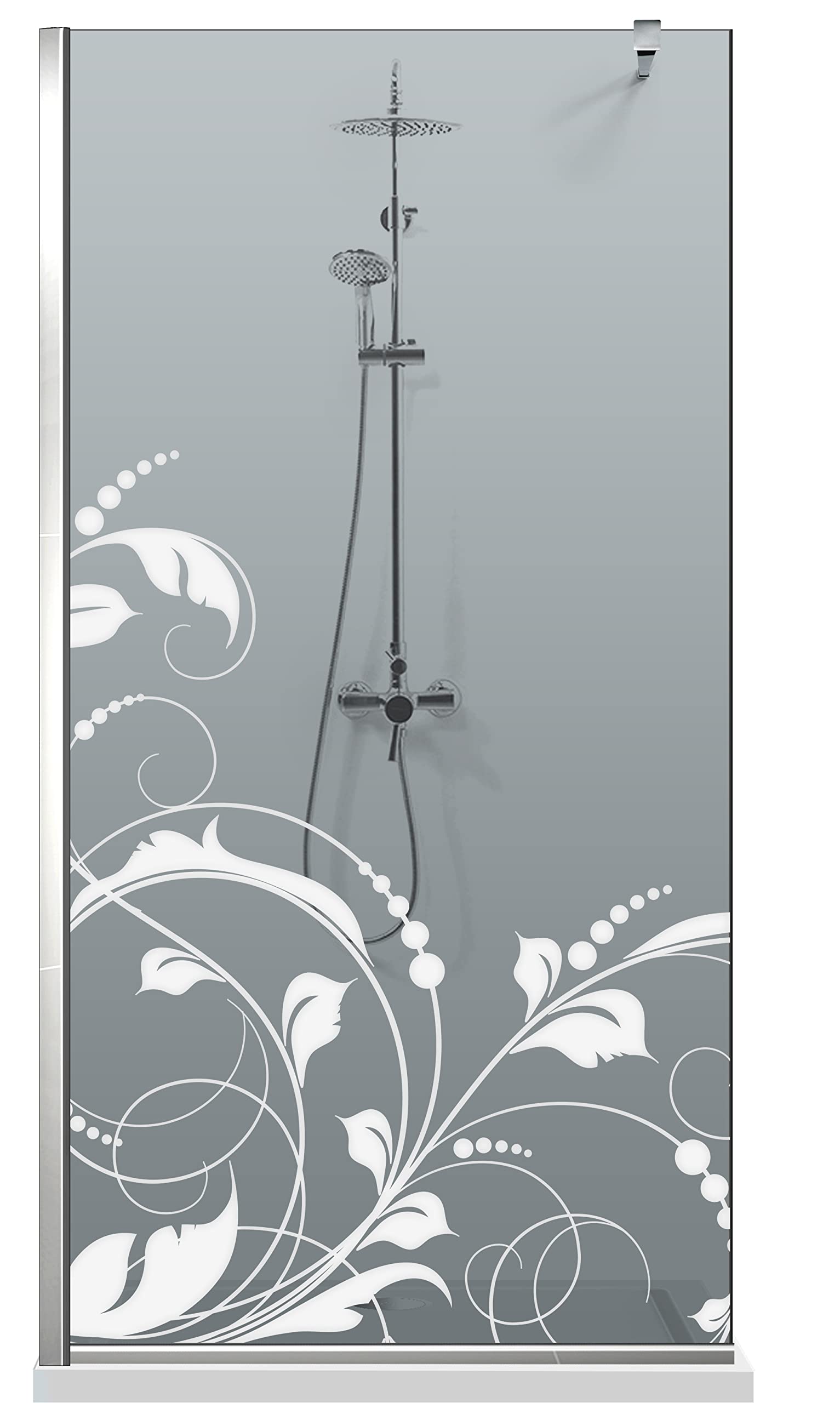 Aqua Roy INOX, Modell LA Vie White, Größe 100 cm ab 70/80/90/100/110/120, Walk in Duschwand Duschabtrennung 8 mm Glas grau mit NANO-beschichtetem sandgestrahltem Muster (100x195 cm)