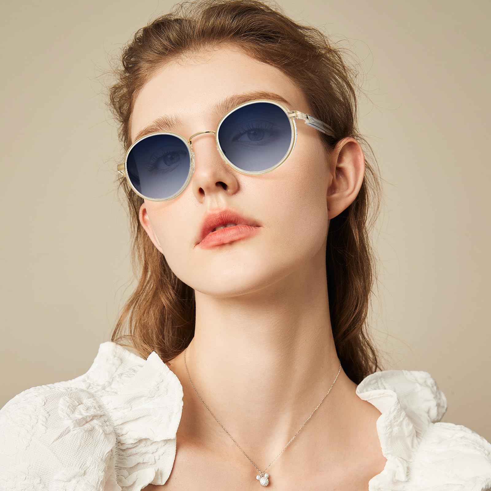 CARFIA Fashion Okulary Przeciwsłoneczne Damskie Okulary Damskie z Polaryzacją Okrągłe Okulary Damskie Metalowa Oprawka