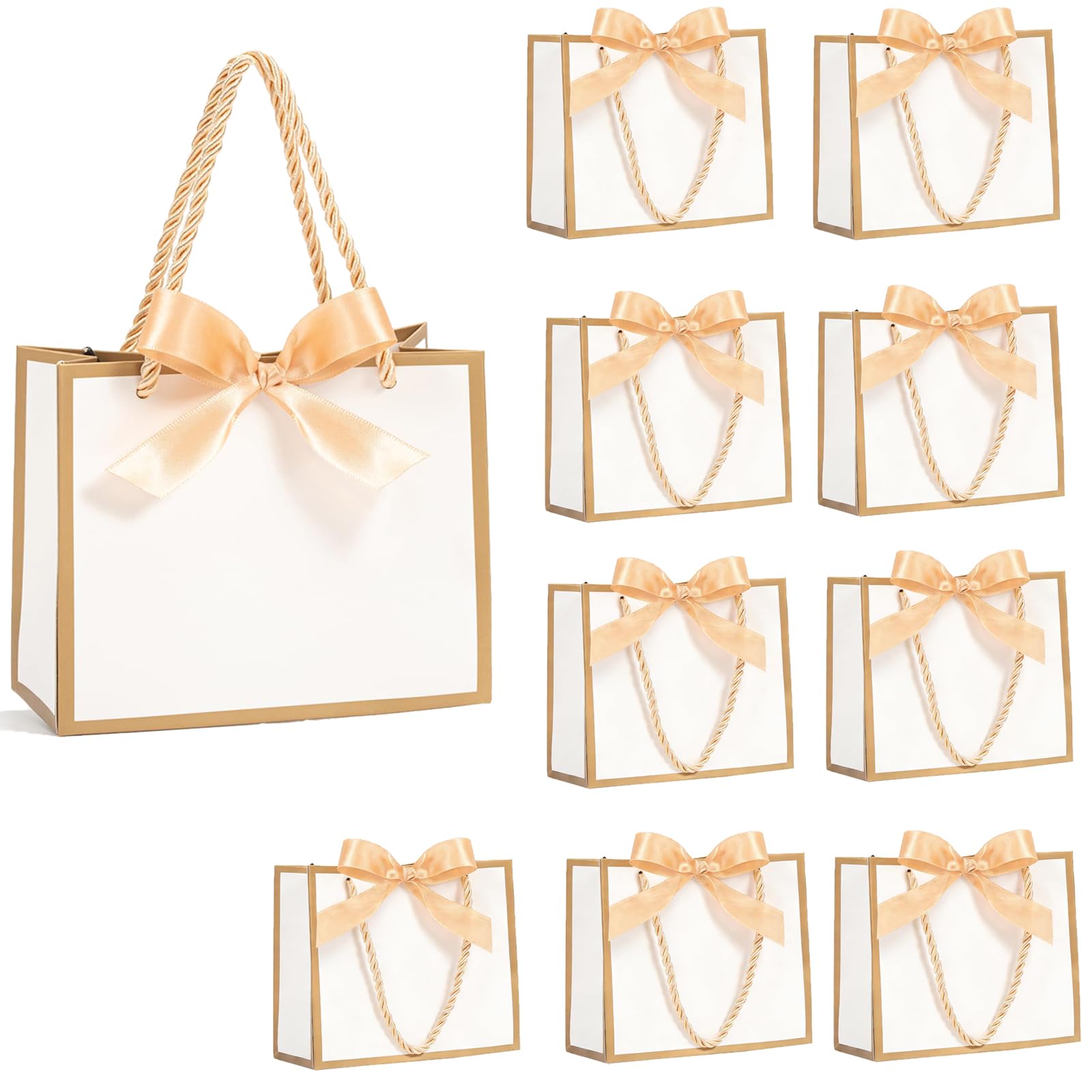 BinPhorm Mini Gift Bags with Bow Ribbons,10 PCS Small Gift Bags Cream White with Ribbon Handles Little Gift Bags for Chocolates Bridesmaid Gift Bags Party Favour Bags for Birthdays Wedding