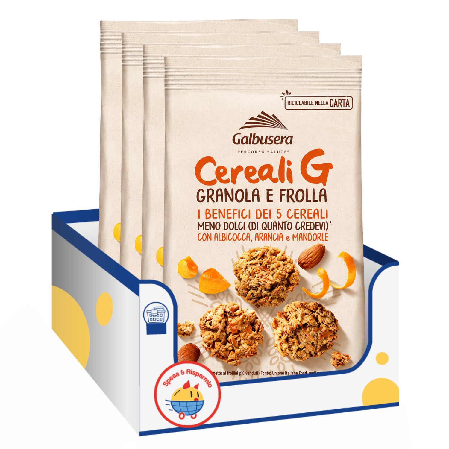 Biscotti Granola e Frolla 300g con Albicocca Arancia e Mandorle Cereali G Snack Ricco di Fibre Variazioni 4/8/12 Confezioni (12 PEZZI)