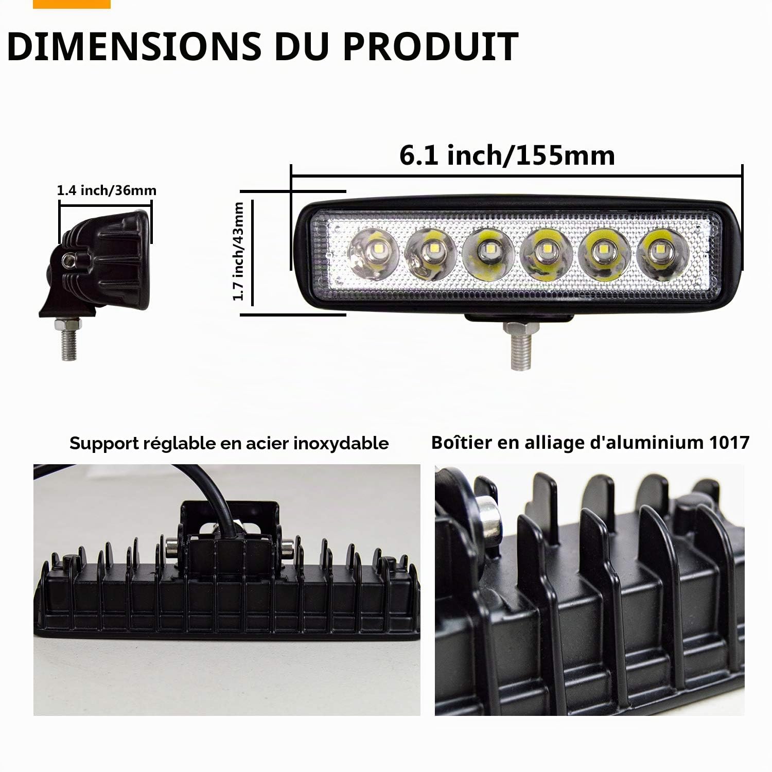 Willpower Phare de Travail LED Mini 15CM 12V 24V Barre LED pour Tracteur