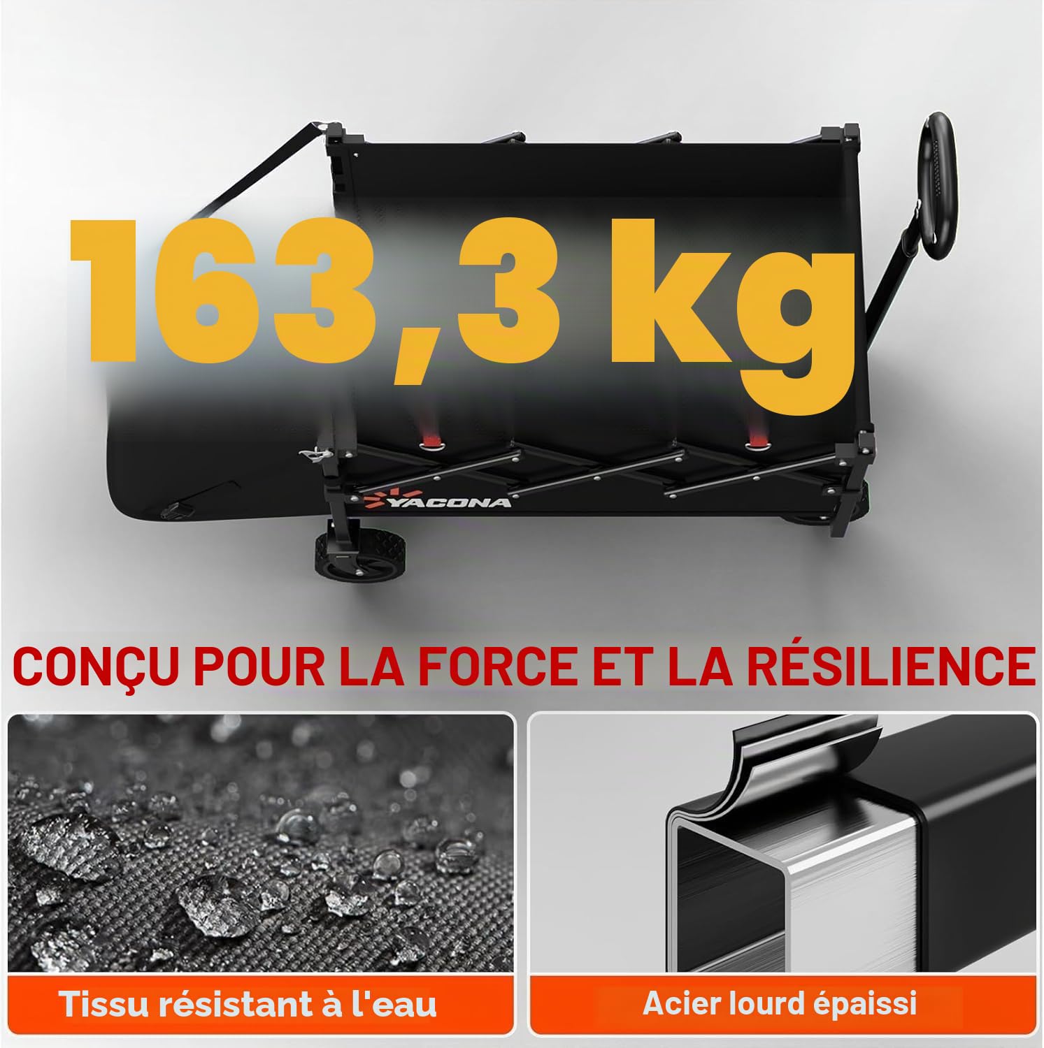 Chariot Pliable 360 LB pour Charges Lourdes, Chariot à roulettes avec hayon, Pliable pour Les Courses, Le Camping, la Plage, Le Jardin
