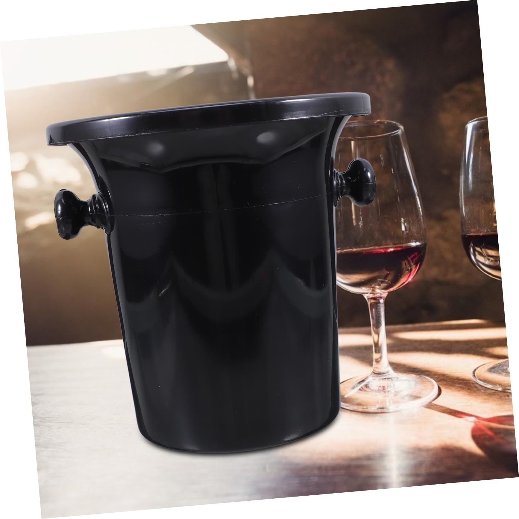 UKCOCO Escupitera para Cata de Vinos, Cubo Redondo de Plástico Negro 2 Asas, Estilo Occidental, 4 Piezas para Bares y Fiestas