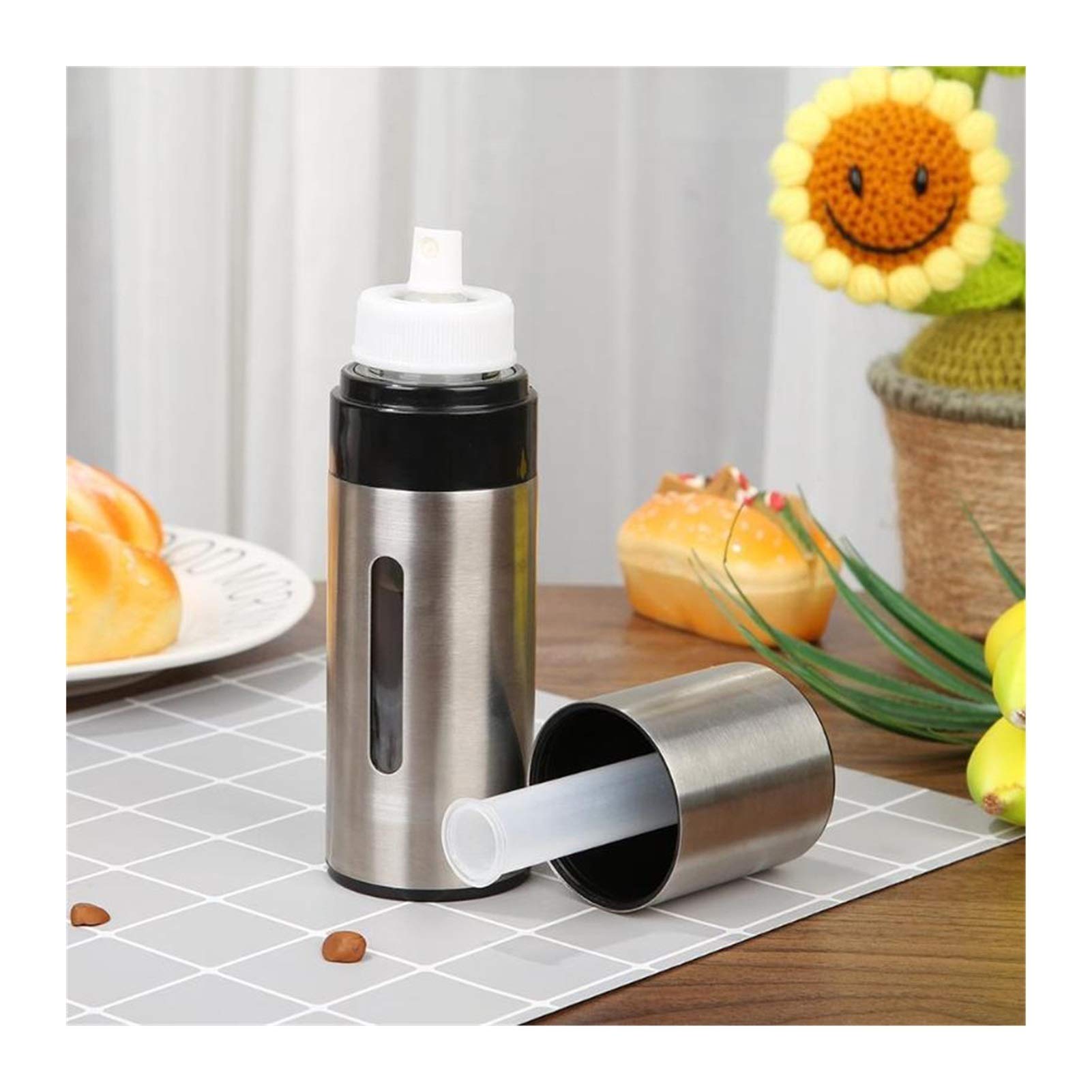 Jing Ger Stainless steel oil and vinegar bottle mist aerated bottle gravy barbecue water pump sprayer kitchen tool (Color : 02)