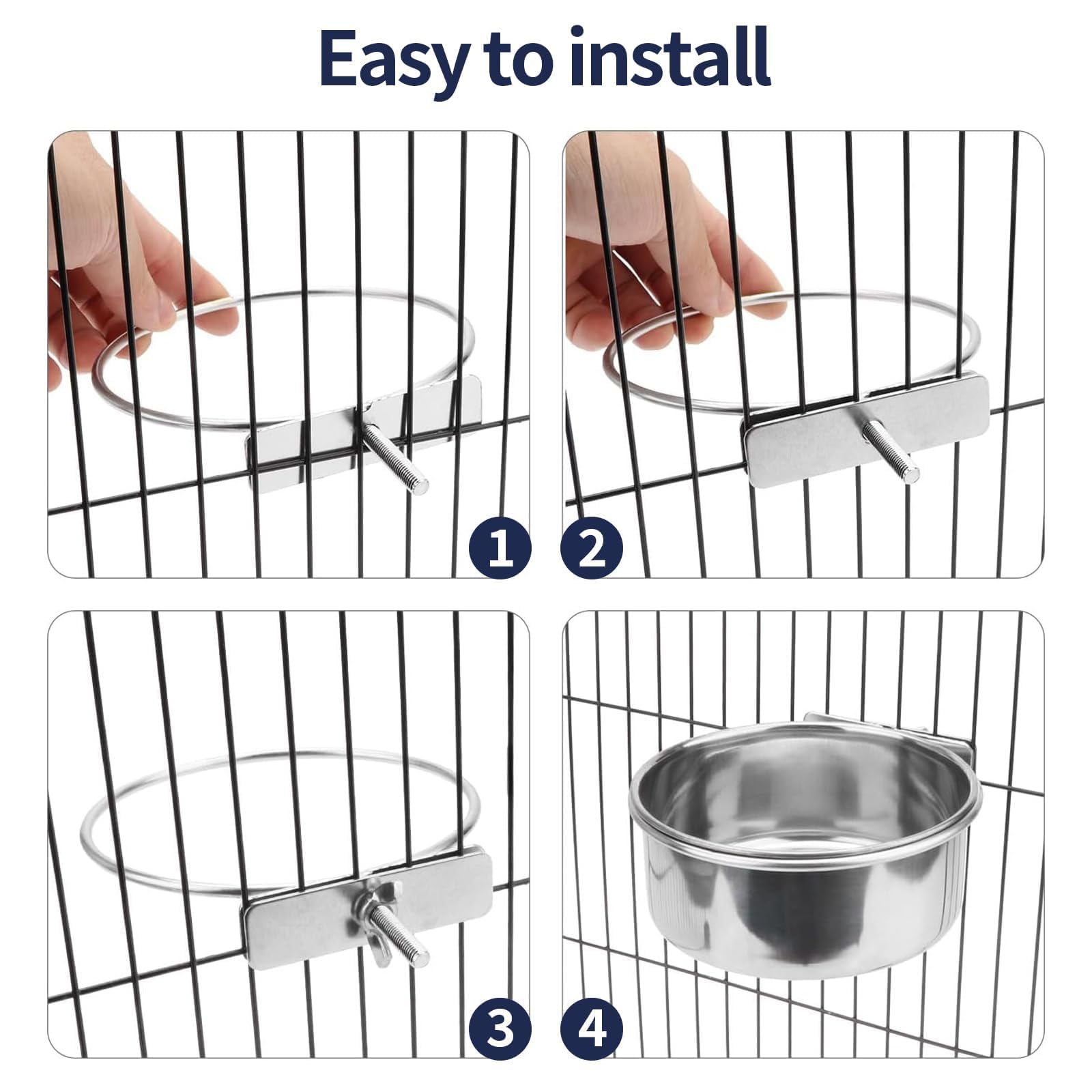 Bird Cage Feeder, Bird Feeder for Cage, 2 Pcs 10oz Stainless Steel Food Water Bowls with Clamp, Hanging Coop Cups for Parrot Cockatiel Hamster Rabbit Rat Small Animals - image 5