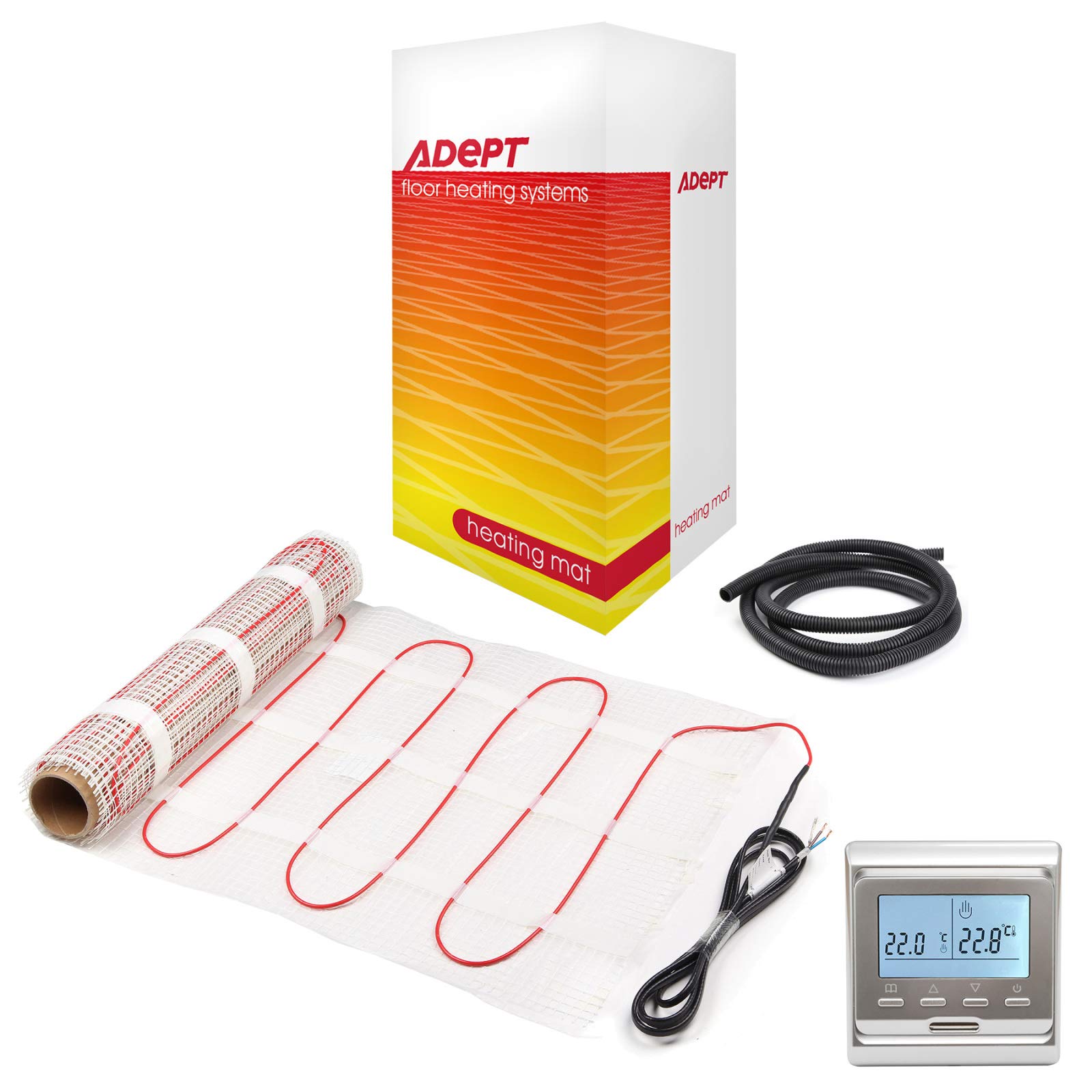 Adept Silver Programmable Stat Electric Underfloor Heating Mat Kit For Tiled/Stone Floors 160W/M2-10M2 With Programmable Thermostat