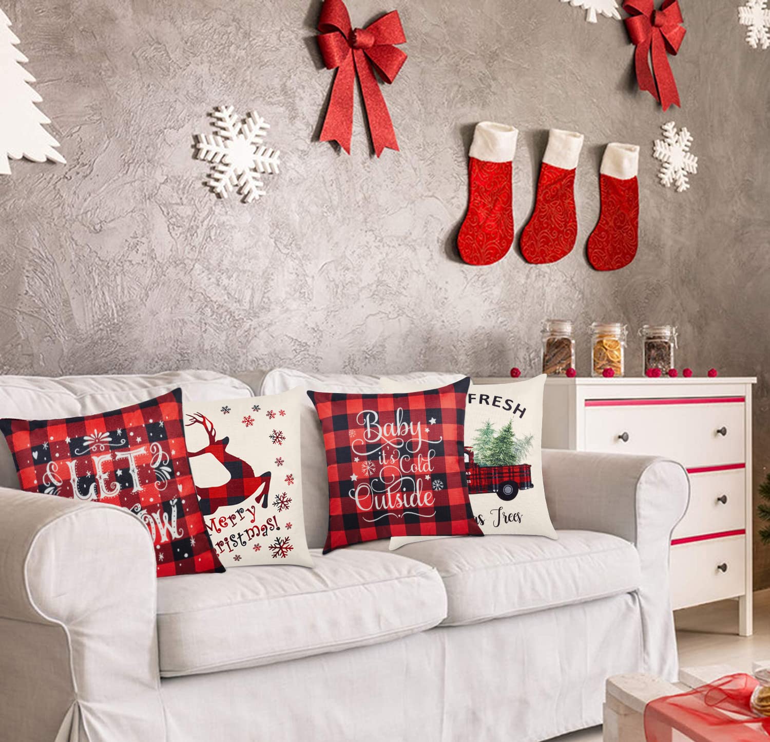 Juego De 4 Fundas De Almohada De Navidad De 45x45cm | Meses Sin Interés