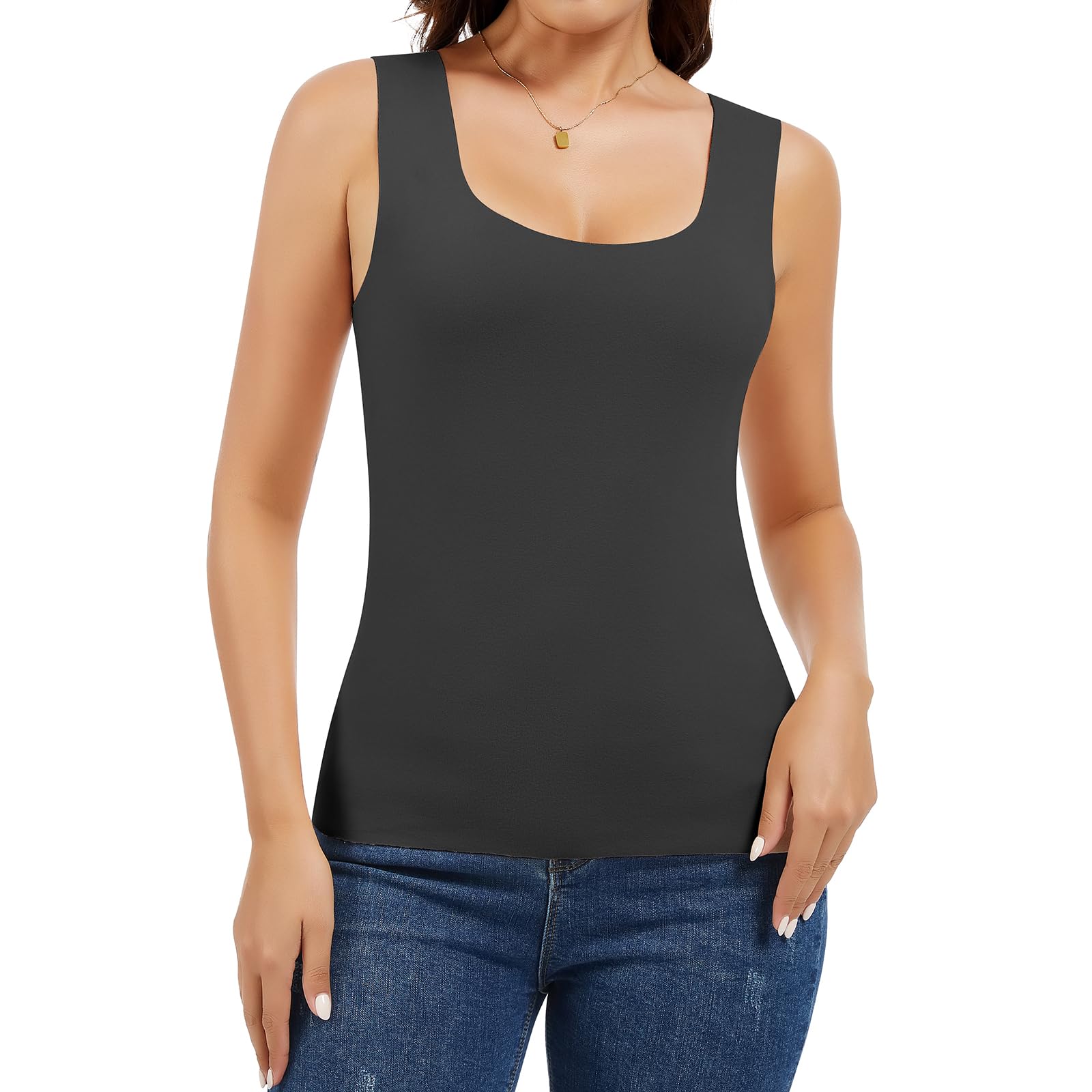 JOYSHAPER Thermal Underwear for Women Raw Edge Tank Tops Base Layer Camisole Thermal Shirts Sleeveless Thermal Undershirts