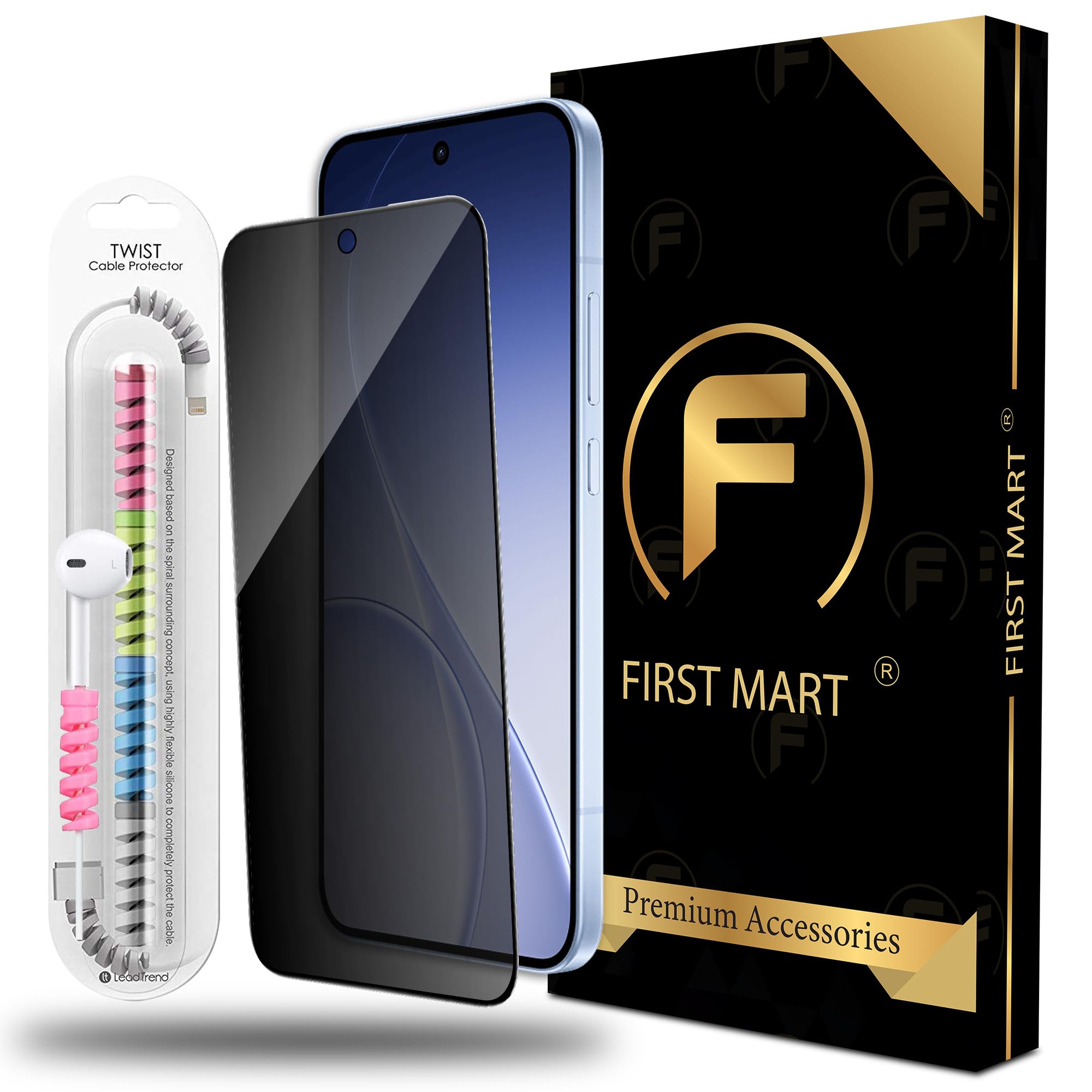 FIRST MART Militry Grade Privacy Tempered Glass for OPPO Reno 15 5G (6.59 Inch) Edge to Edge Screen Coverage with Easy Installation kit & Cable Protector | Anti-Spy Protection-image-48