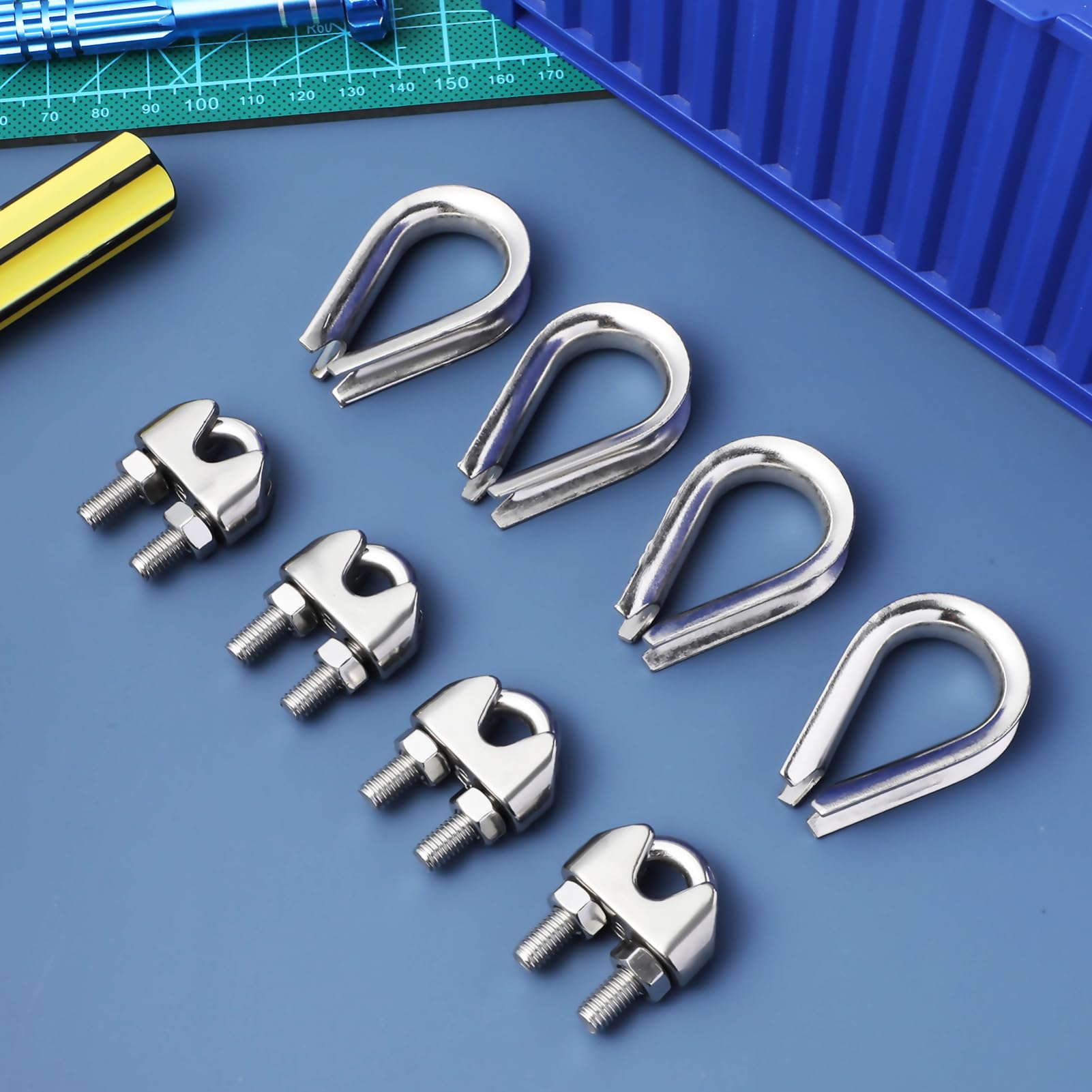 iplusmile 14pezzi Morsetti per Cavi Metallici Fermacavi in Acciaio Inossidabile Morsetto per Cavi Morsetto per Metallici