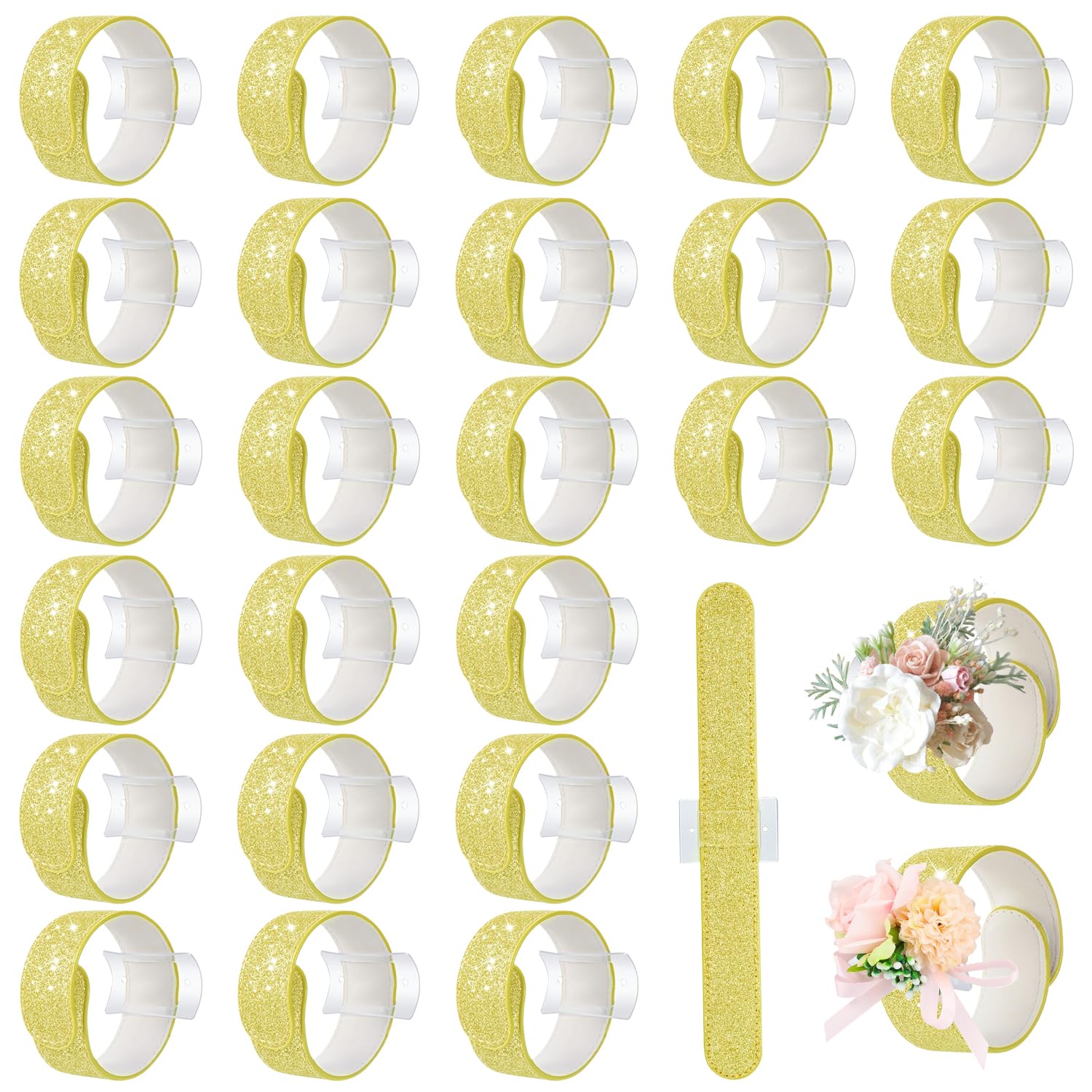 LAIAMER Lot de 24 bracelets de poignet à motif floral pour mariage, bal, cérémonie, anniversaire, fête de plage, doré