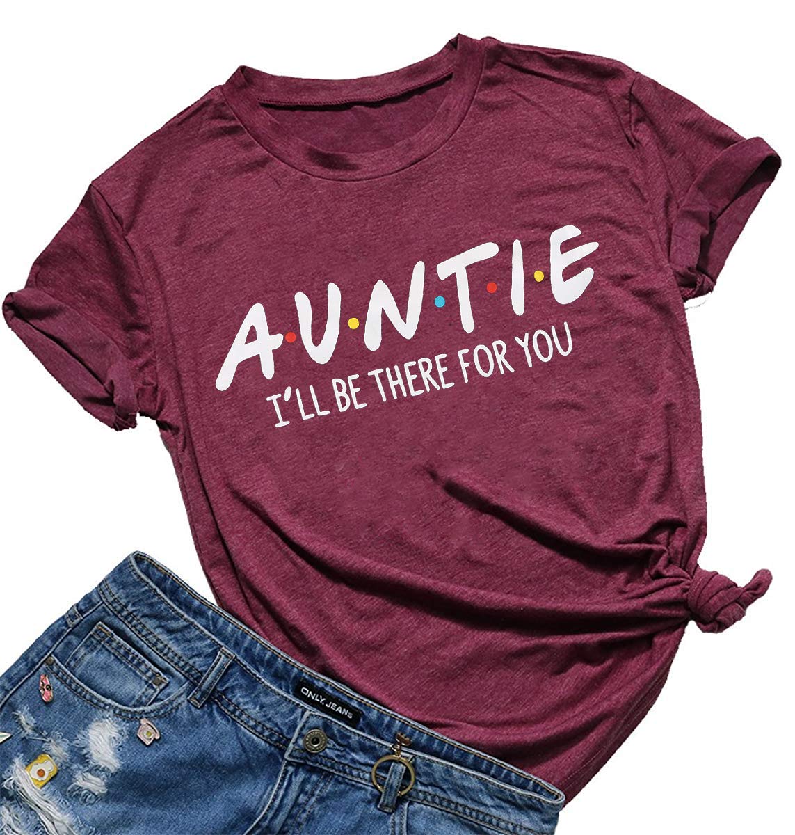 LOTUCYAunt Shirt for Women Auntie Shirts Funny Auntie Life Rainbow Love Short Sleeve Adult Graphic Tee