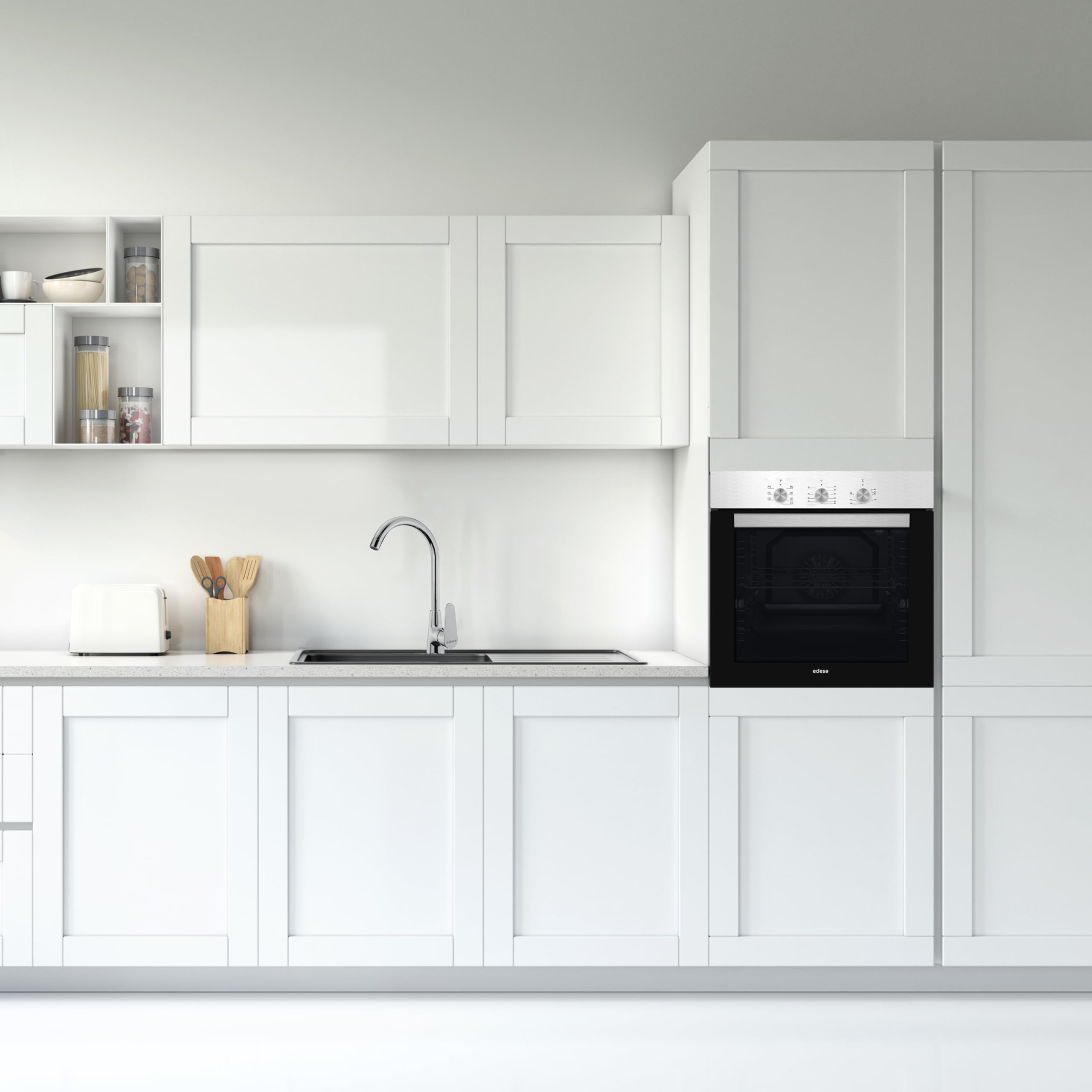 Edesa Horno Multifunción EOE-6020 X/A Capacidad 80L 7 Programas Cocinado Puerta Cristal Panel Control Inoxidable Fácil Limpieza Incluye Guías Laterales 2 Bandejas Rejilla Cromada Acabado Cristal Negro