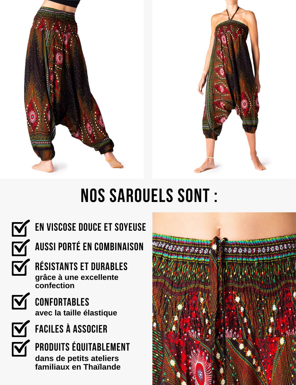 PANASIAM Sarouel Peacock – Pantalon Sarouel Unisexe 100% Viscose – Pantalon Goa Yoga – Coupe Ample Festival Style bohème - Tenue d’été pour Yoga et Vacances – Tenue de Plage