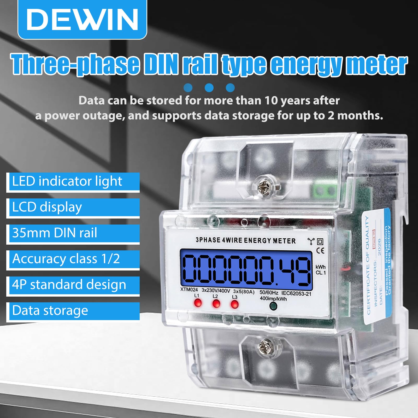 80A LCD Drehstromzähler Stromzähler 3 Phasen 4 Draht Geeicht Für Din 80A LCD Drehstromzähler Stromzähler 3 Phasen 4 Draht Geeicht Für Din