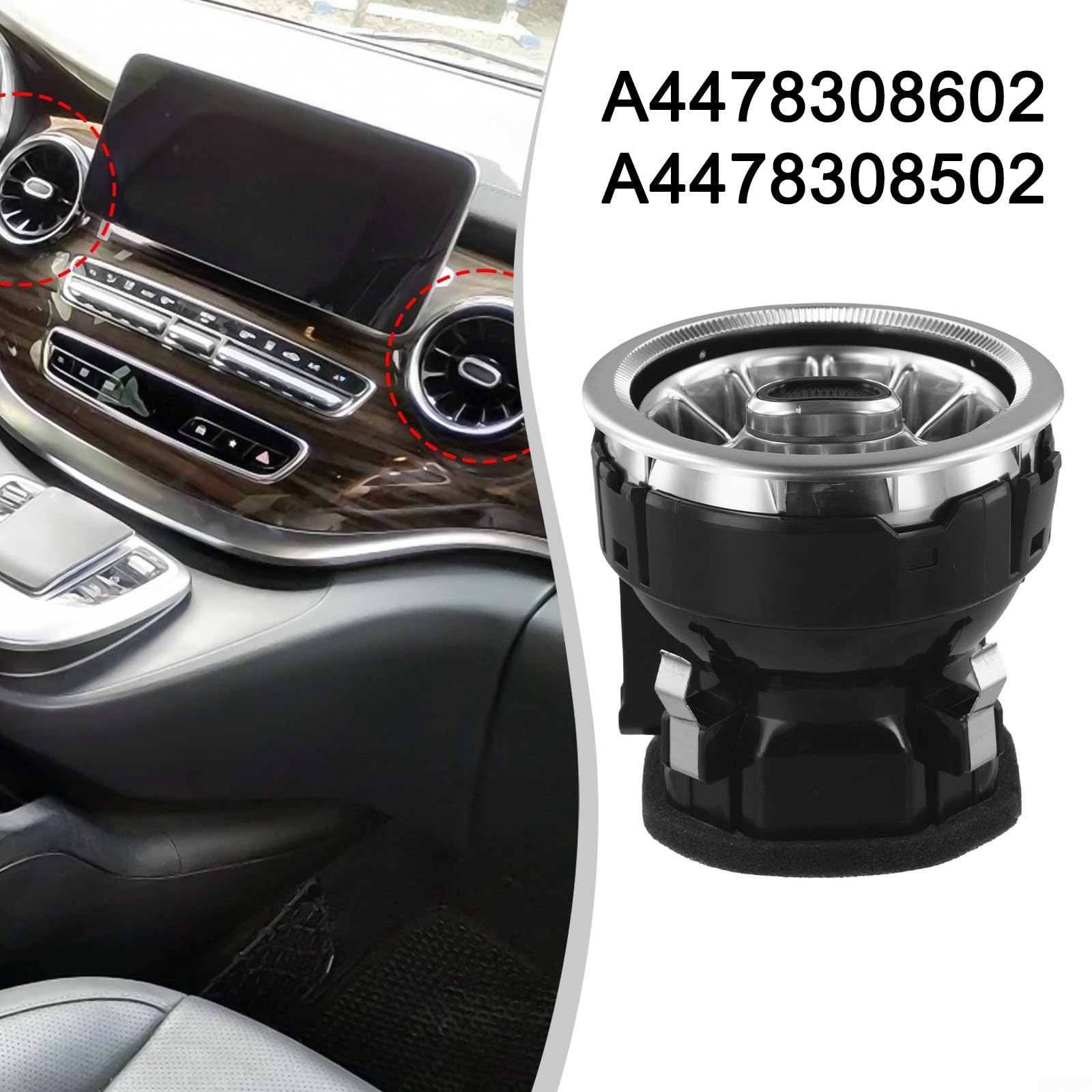 Sortie climatisation pour Mercedes-Benz Classe V W447 Vito V250 V260 2014-2021 Buse d'aération Noir/Argent en ABS Pièce détachée A4478308602 A4478308502 Installation directe tableau de bord avant