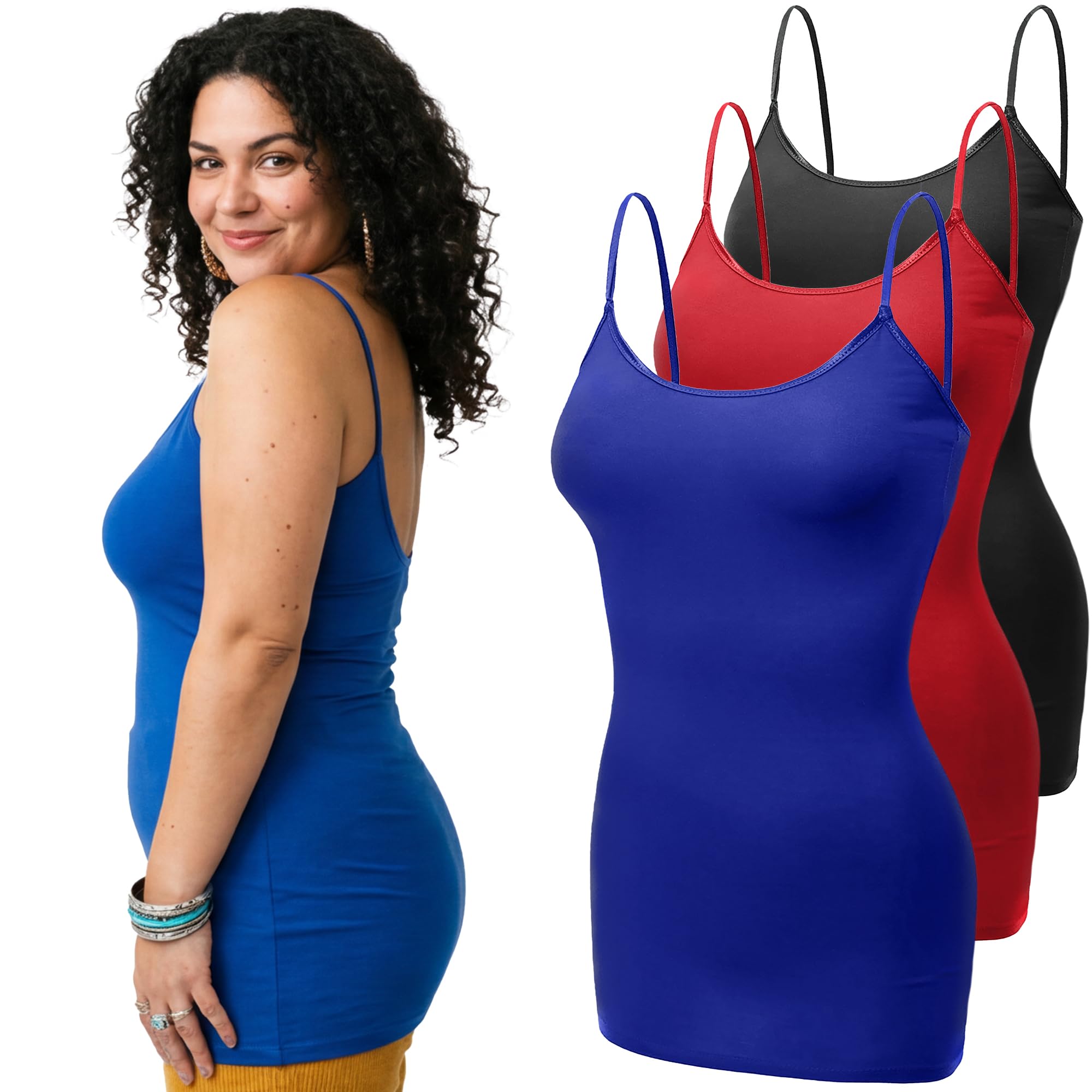 Emmalise Women's Basic Casual Long Camisole Adjustable Strap Cami Layering Top