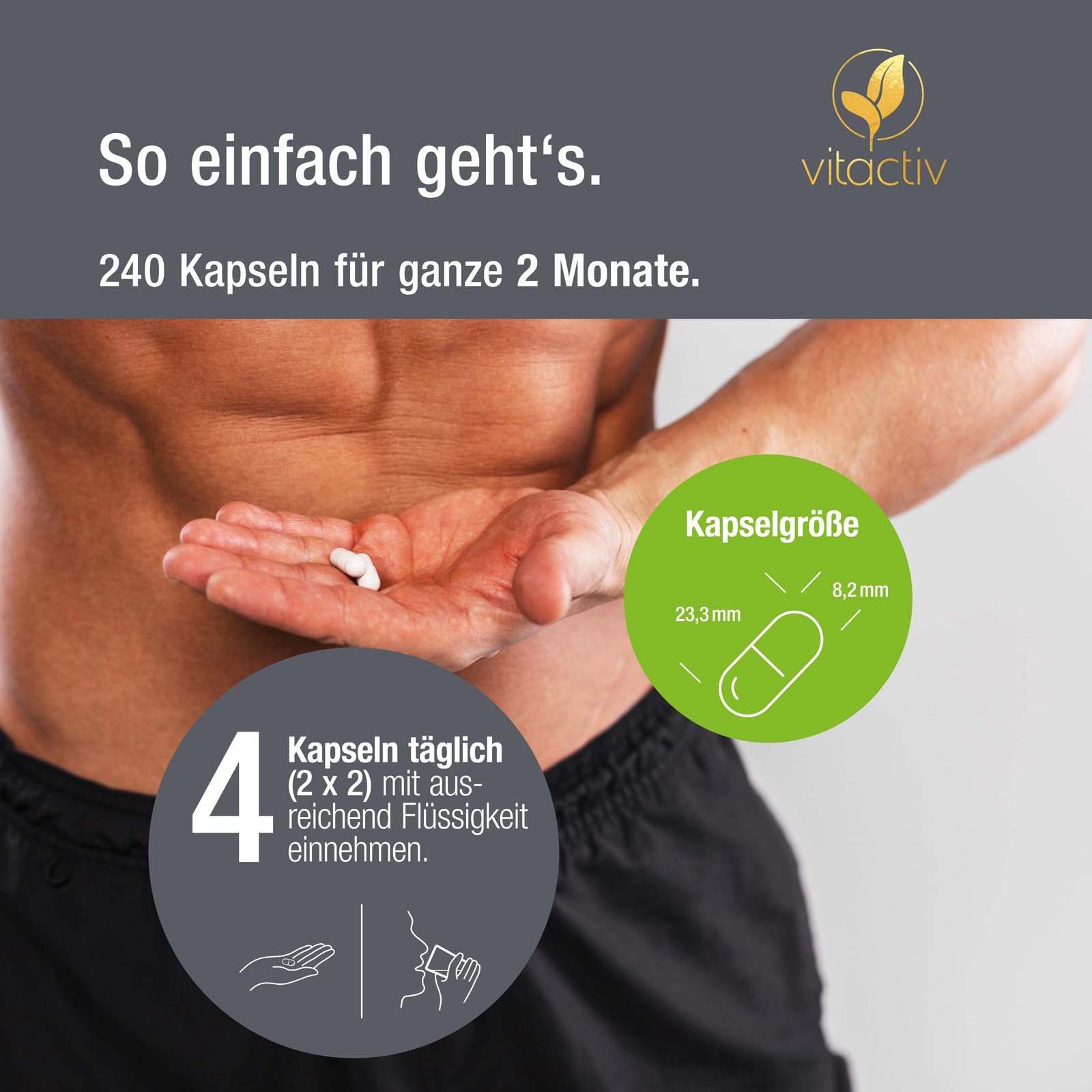 VITACTIV Tribulus Terrestris 1500 mg - 240 Kapseln Vegan - Tribulus Extrakt Hochdosiert, 90% Saponin – Mit Zink, plus L-Arginin, Maca, Ginseng, Vitamin B6