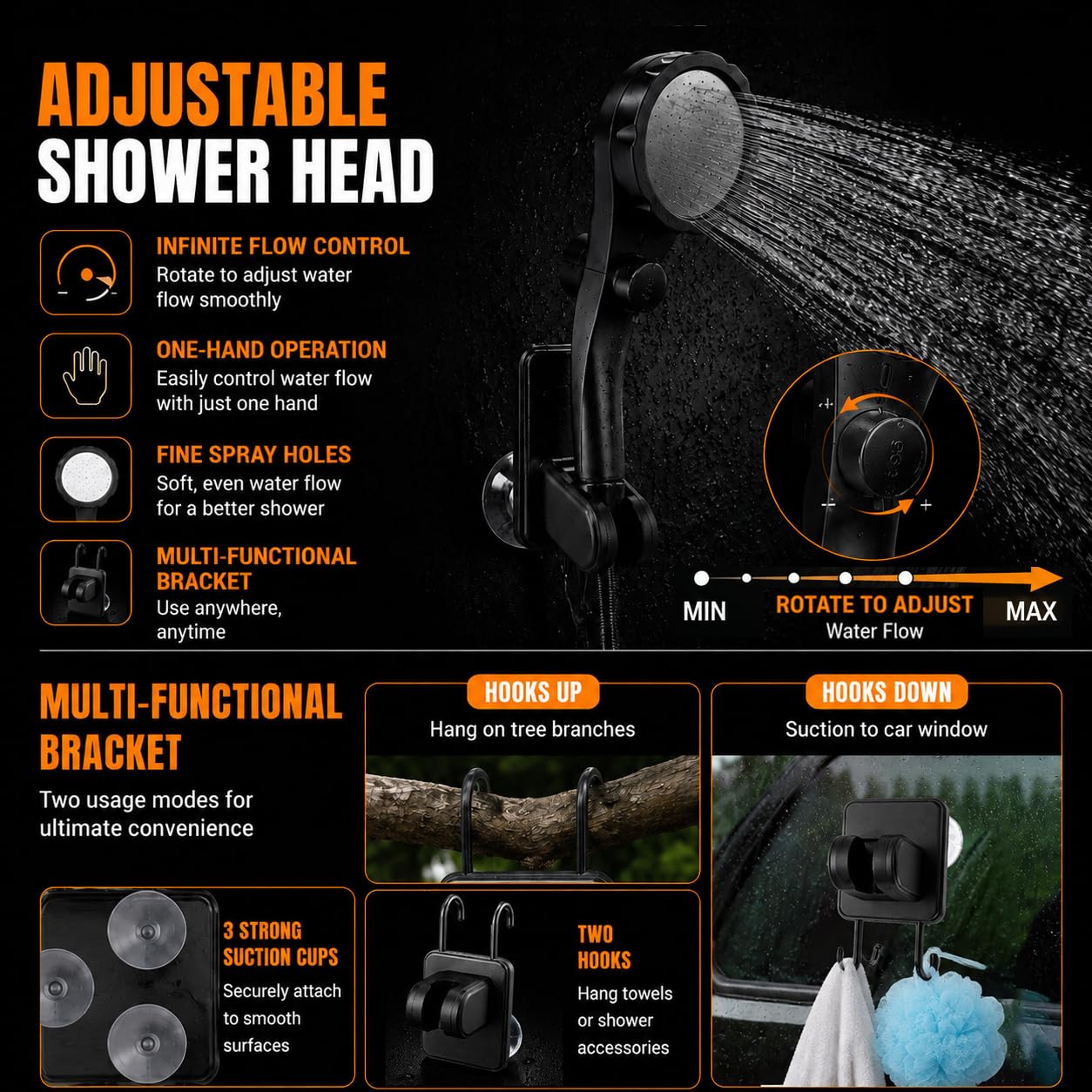 Ducha de camping recargable con calentador, calentador de agua de 2000 W, bomba de ducha de 6000 mAh con pantalla LED, cubo plegable para exteriores