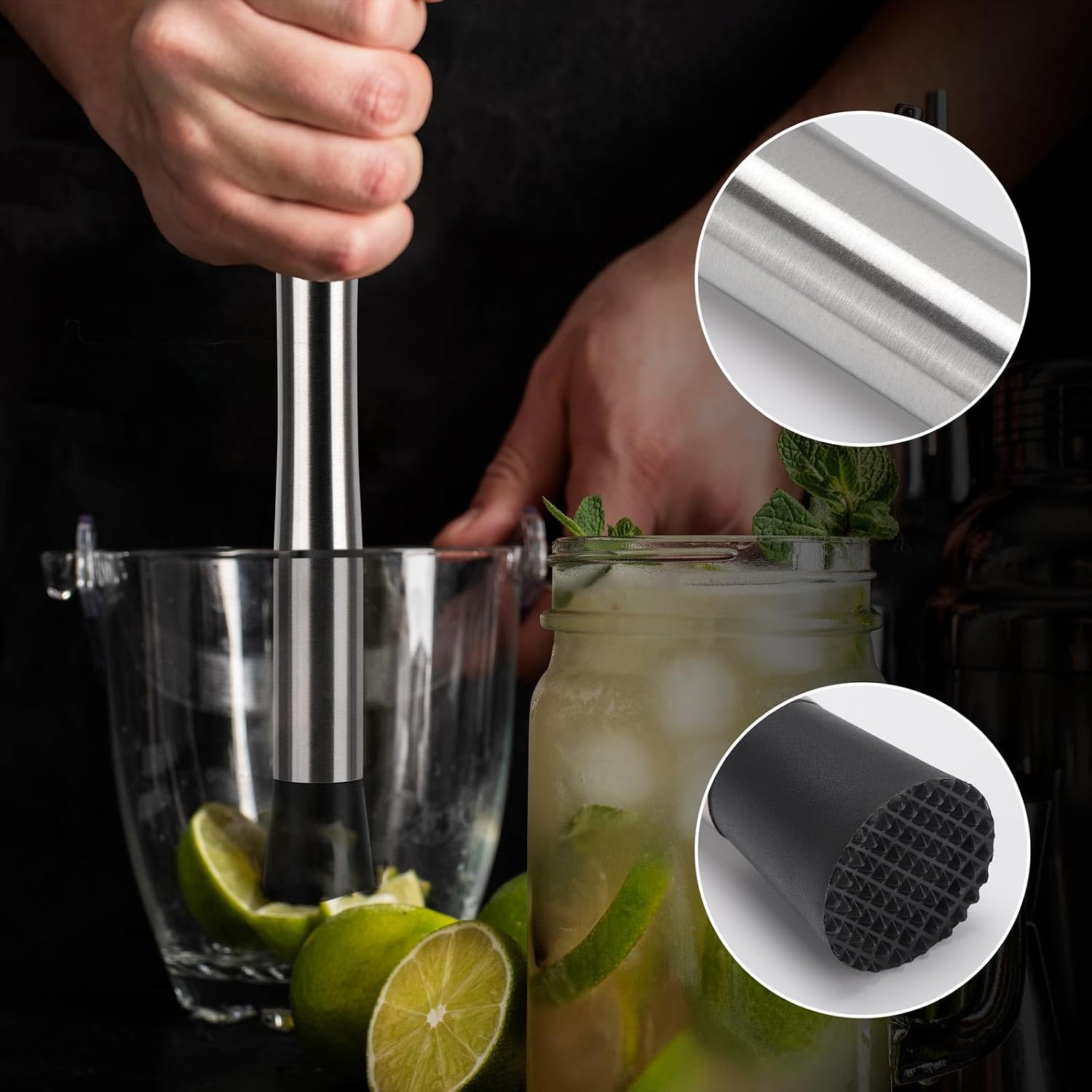 Muddlers for Cocktail Mixing Spoon Set of 10, 9.8 Inch Muddlers 304 Stainless Steel Fruit Crusher Mixing Spoon Ice Crusher for Bar Party and Home