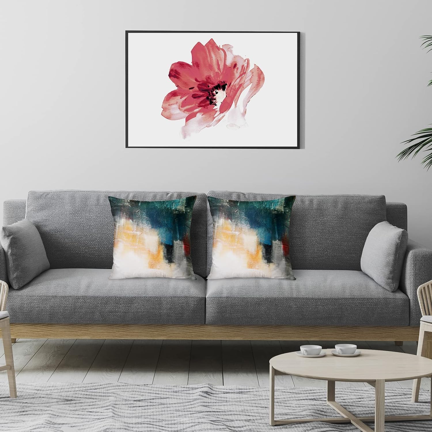 QUALKNOY Set of 2 Velvet Cushion Covers 45 x 45cm Modern Abstract Art Painting Couch Mult Throw Pillow Covers 18"x18" Home Decor Cushion Cover for Sofa Living Room Bedroom Garden Outdoor - Image 3