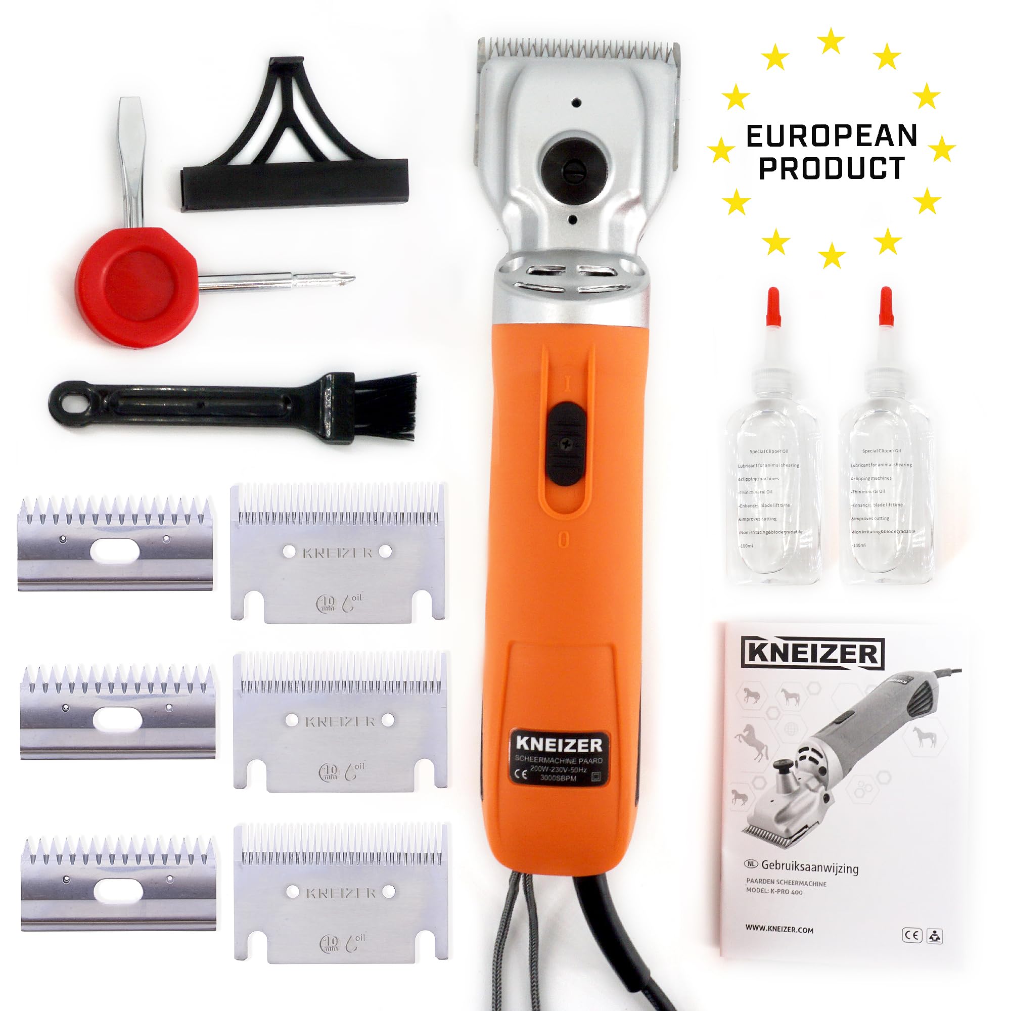 Máquina de Esquilar Caballos KNEIZER – Kit Completo con Accesorios – Cuchillas Intercambiables – Silenciosa y con Baja Vibración – Para Todo Tipo de Pelaje y Zonas del Cuerpo – Sin Mantenimiento