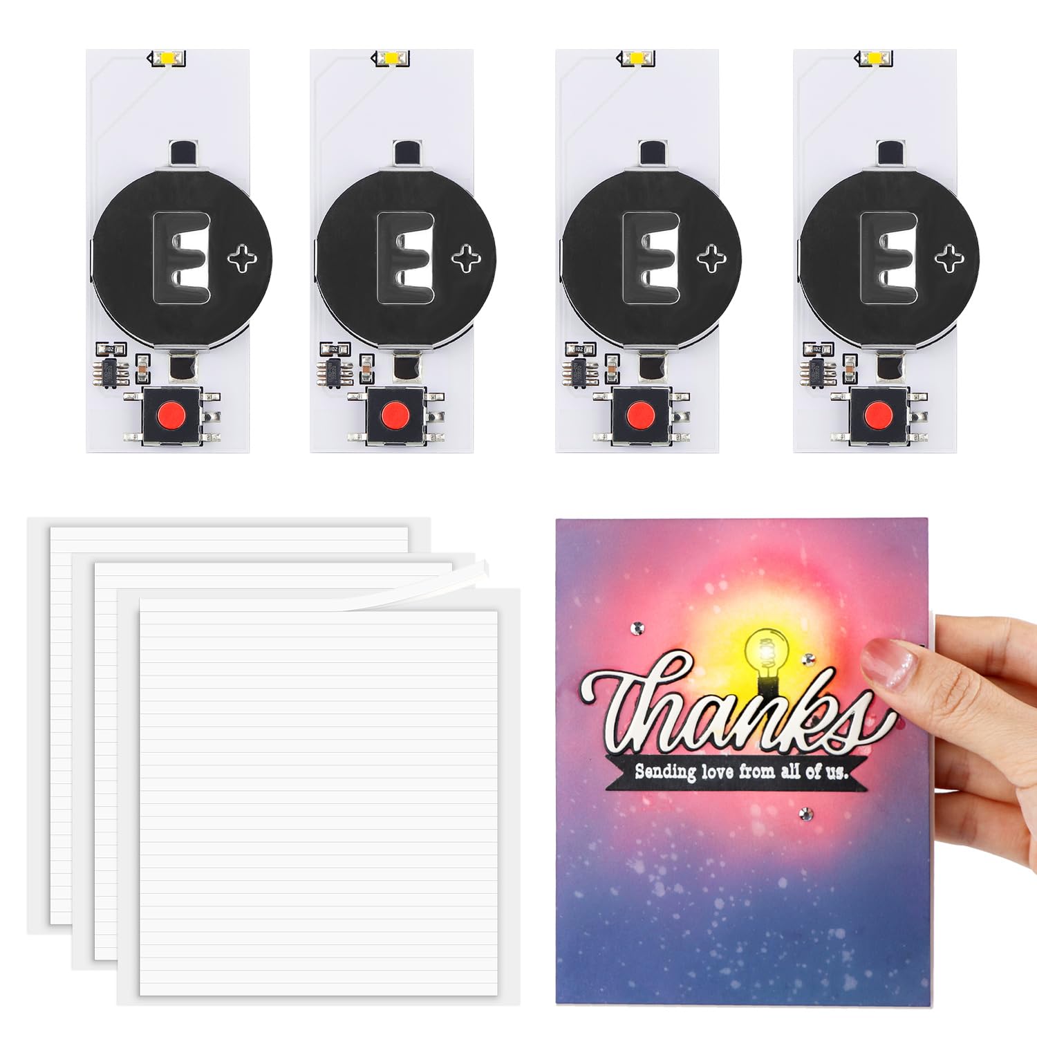 OTCRAFT 4PCS Creative Easy Halo Lights & Easy Lights for DIY Light-Up Christmas Cards Making Scrapbook Decoration ; Self-Adhesive Light-Up Units with Warm White LEDs (Without Battery)