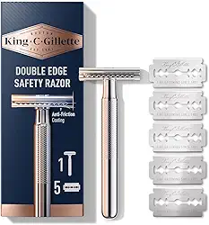 King C. Gillette Navalha de segurança com cabo cromado e 5 refis de lâmina de barbear de segurança com borda dupla revestida de platina