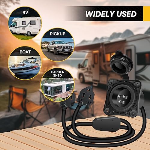 Miniatura 7 de MECESOR Enchufe de puerto de entrada de alimentación de CA de 15 amperios y 125 V, enchufe de entrada de alimentación de tierra RV con cable de