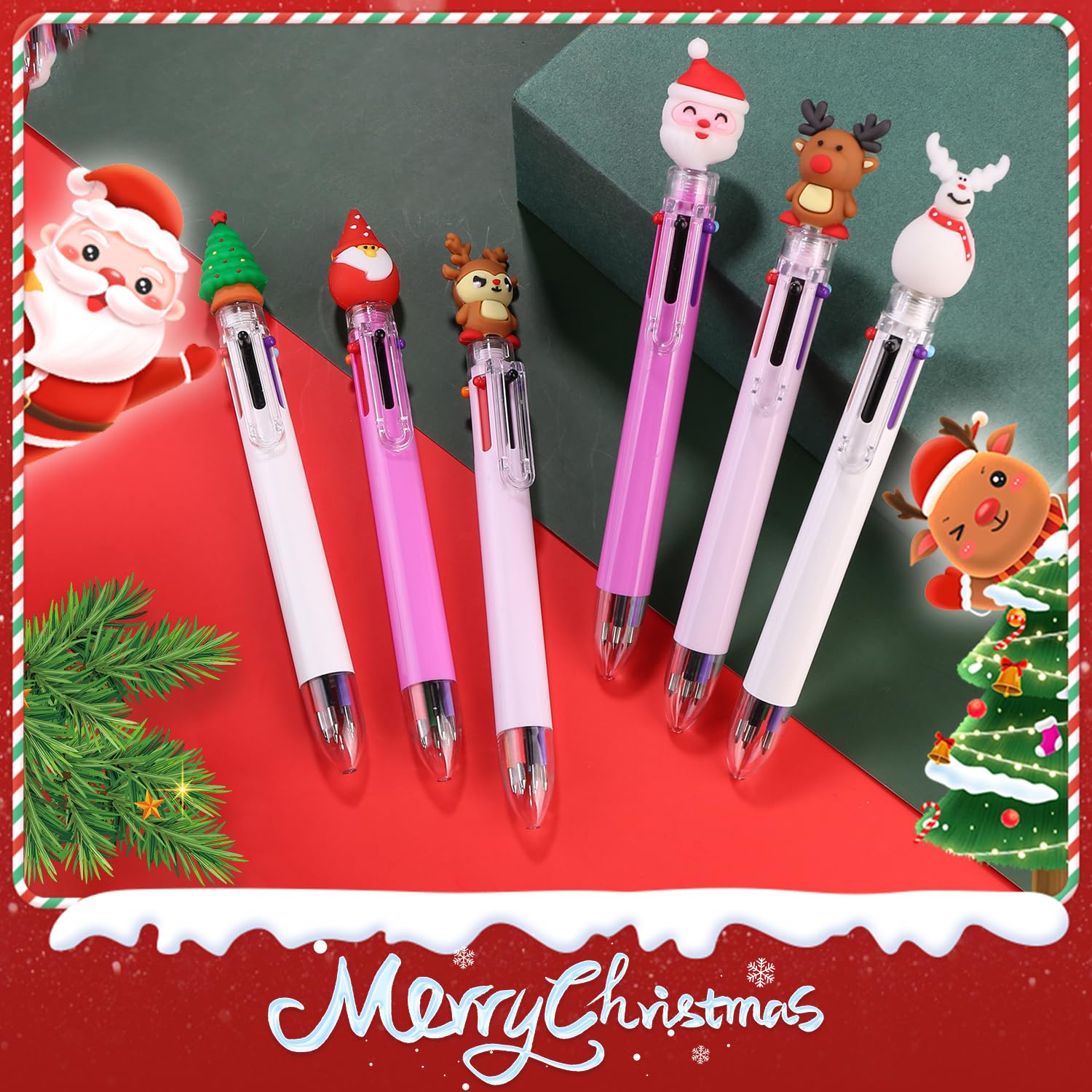 HAICN Christmas Ballpoint Pens 6-in-1 Retractable Ballpoint Multicolor Office School Supplies for Xmas Stocking Box Fillers (20) - Image 2