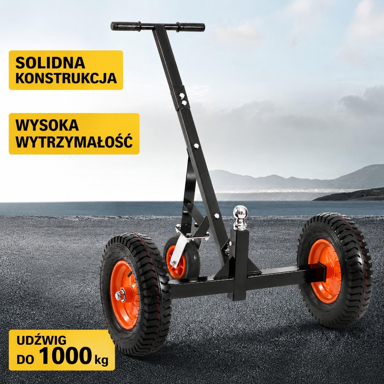 Wózek manewrowy do przyczep z regulowaną kulą holowniczą i jednym kołem, ręczna pomoc dla kempingu, łodzi, lawety