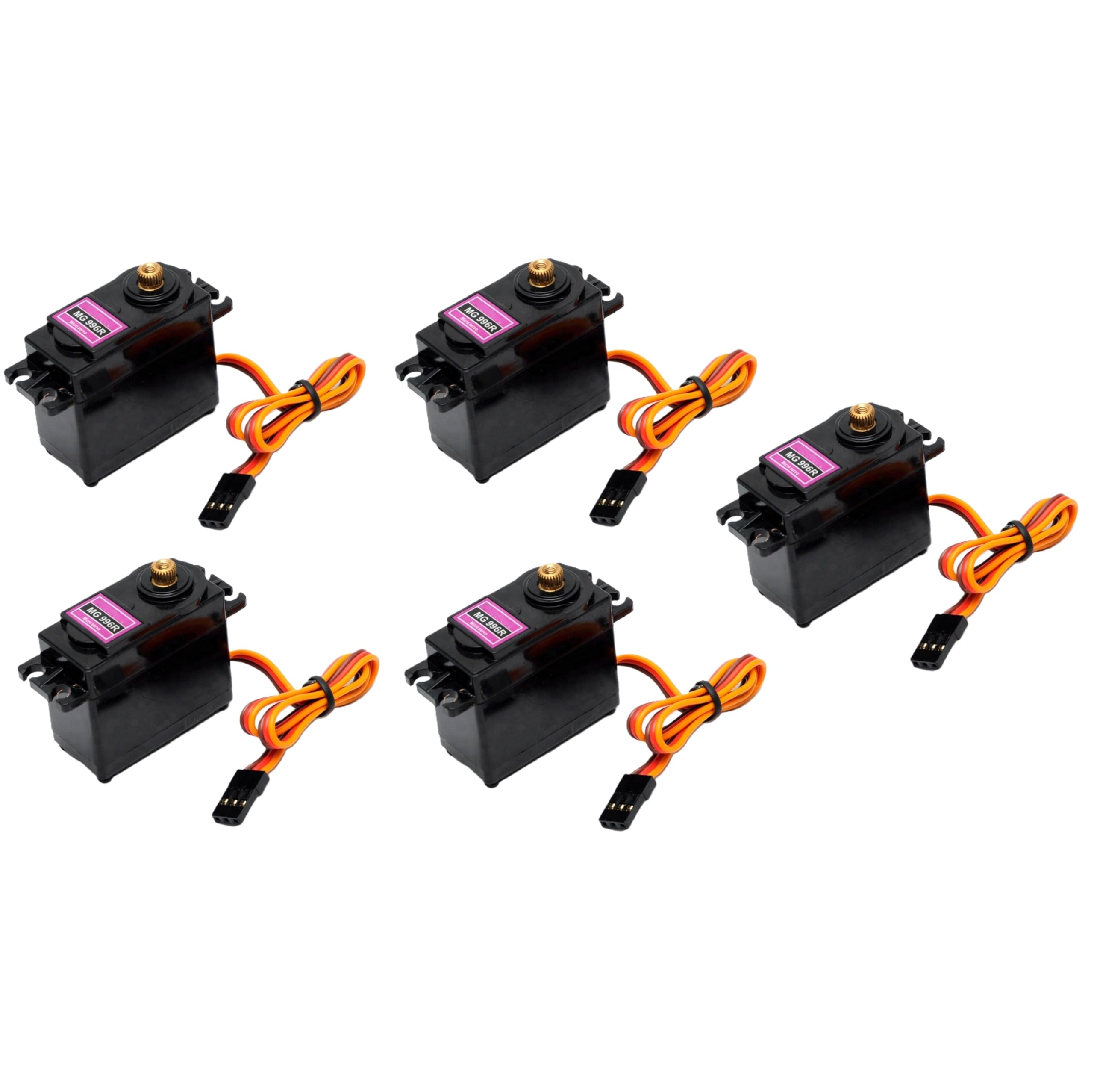 5 x MG 996R Servo Motor 360° Digital de Alto Torque con Engranajes Metálicos, Incluye Accesorios de Montaje y Cable
