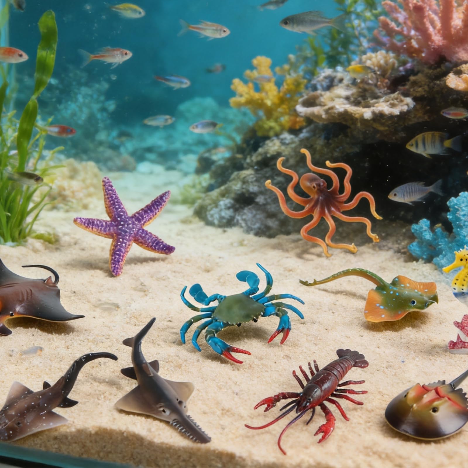 Cosiesnest 10Pcs Ocean Animals Toys Figures Sea Animals Toys for Kids Realistic Animals Figurines Cake Toppers Set, Learning Gifts for Kids Boys Girls