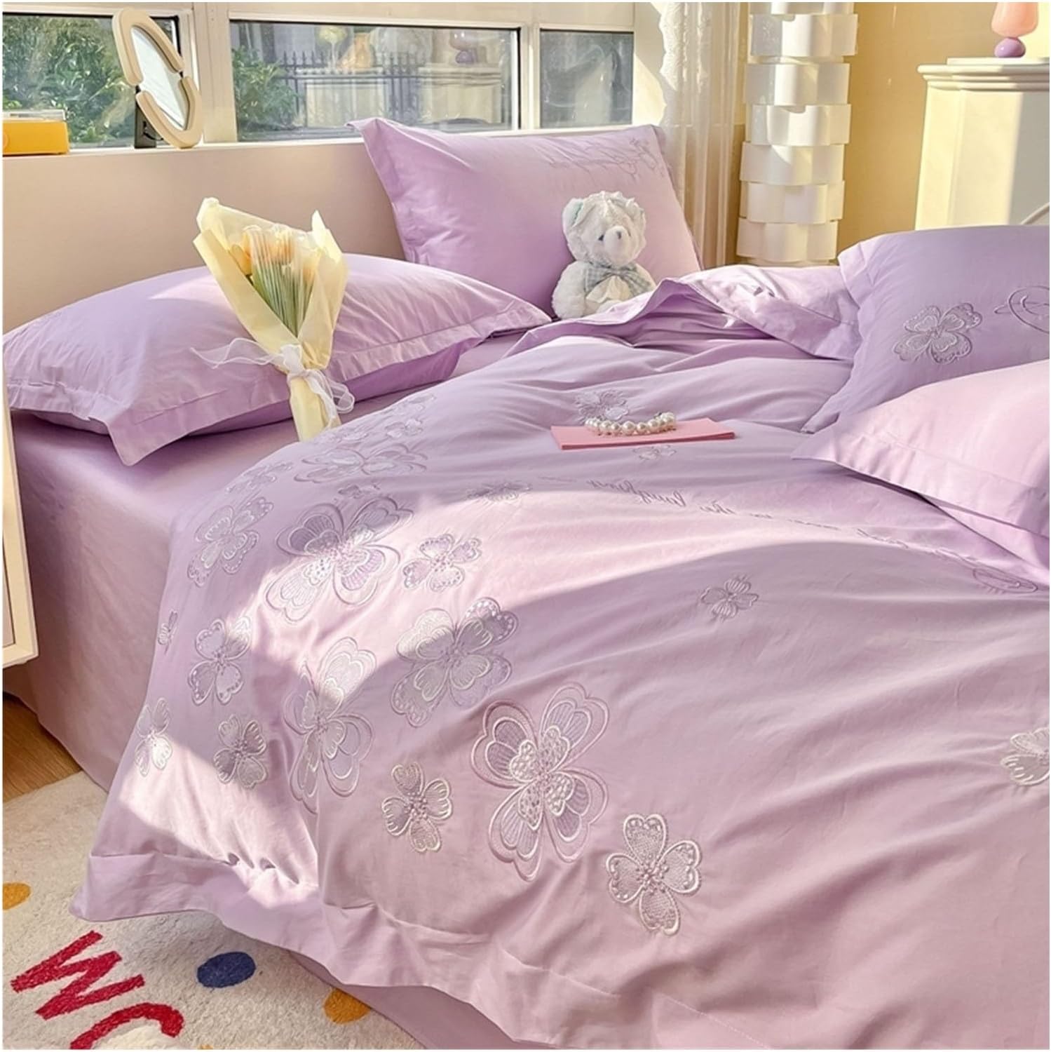 Down Quilt Cover, Pure Cotton Four-Piece Bedding Set, Invisible Zipper Design, Machine Washable Cotton Fabric, Bedding Suitable for Multiple Scenes